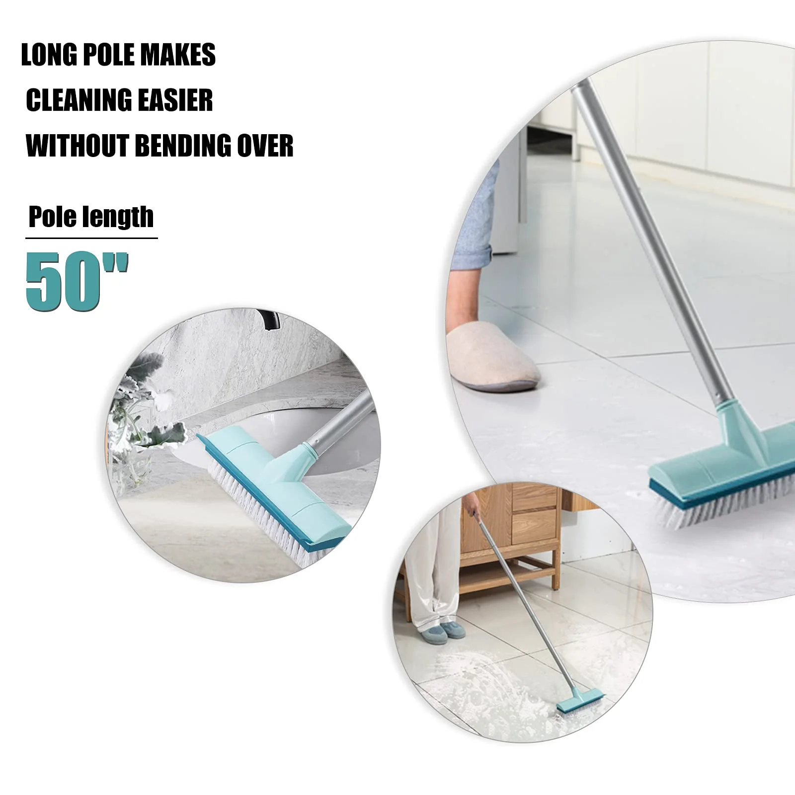 BOOMJOY Floor Scrub Brush with Long Handle, 2 in 1 Scrape and Brush, Stiff Bristles for Cleaning Bathroom, Patio, Garage, Kitchen, Deck, Tile, Blue - Image 4