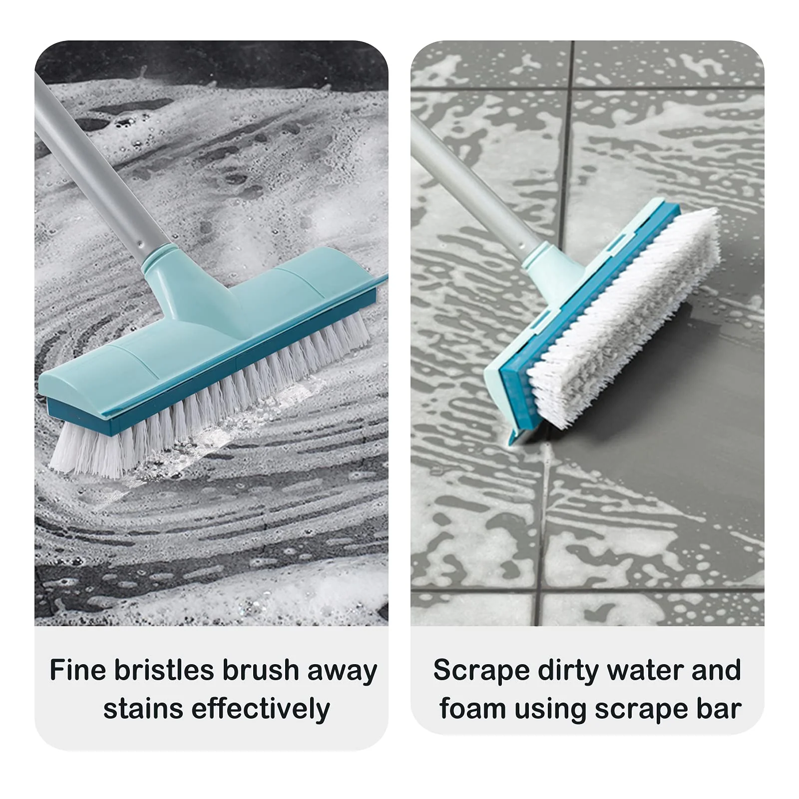 BOOMJOY Floor Scrub Brush with Long Handle, 2 in 1 Scrape and Brush, Stiff Bristles for Cleaning Bathroom, Patio, Garage, Kitchen, Deck, Tile, Blue - Image 5