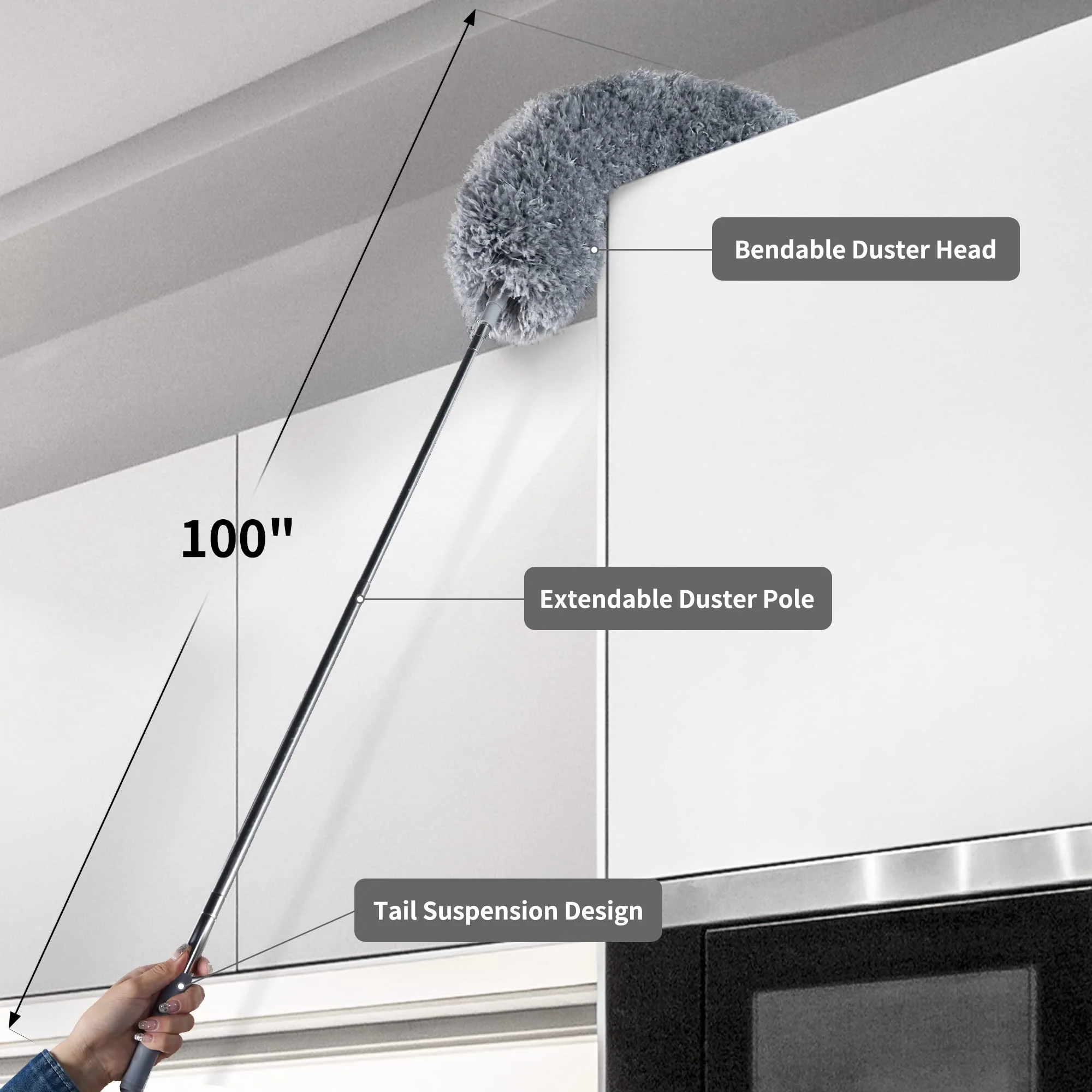 BOOMJOY Microfiber Feather Duster 7PCS, Bendable Dusters with 100 inches Extension Pole for Cleaning High Ceiling, Fan, Blinds, Cobweb, Furniture, Cars - Image 4