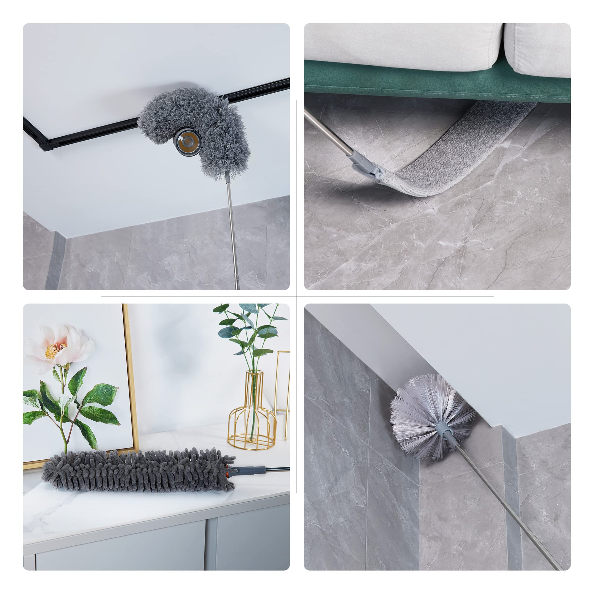 BOOMJOY Microfiber Feather Duster 7PCS, Bendable Dusters with 100 inches Extension Pole for Cleaning High Ceiling, Fan, Blinds, Cobweb, Furniture, Cars - Image 6