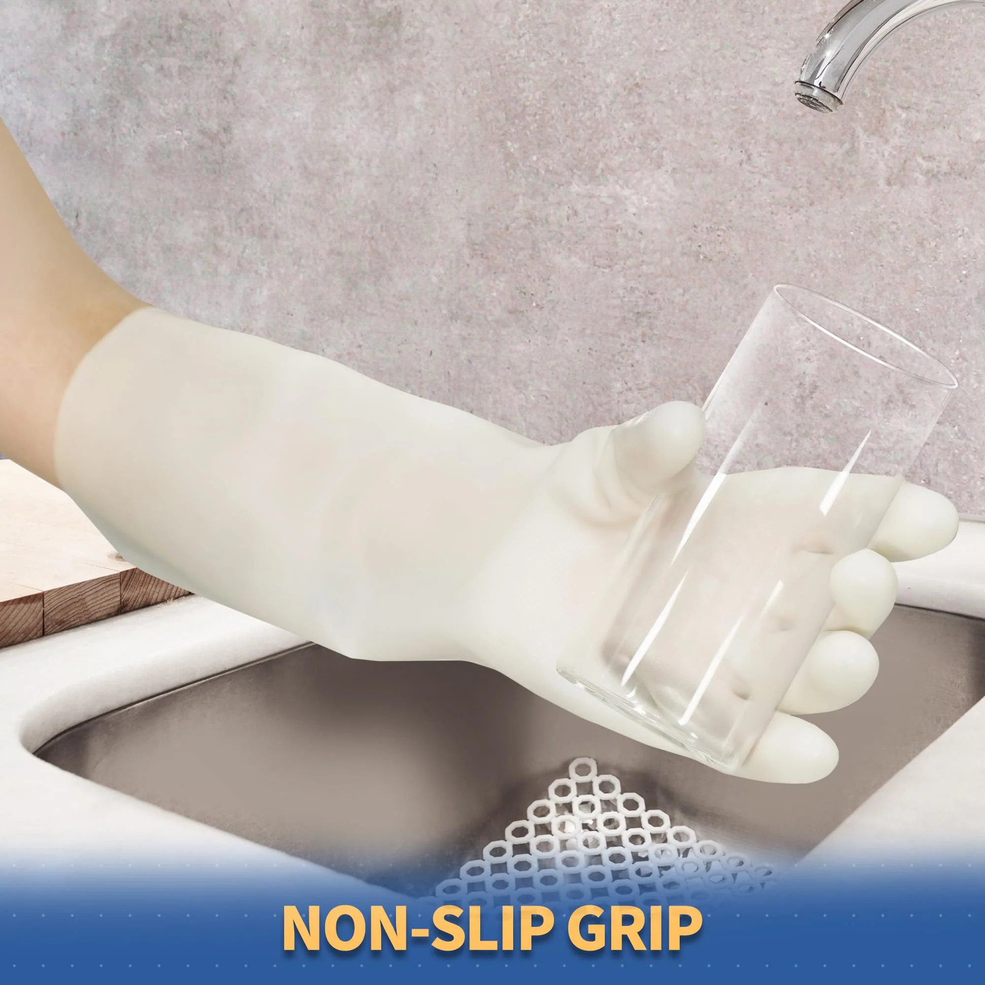 BOOMJOY Nitrile Cleaning Gloves, Long Cuff Dishwashing Gloves Heavy Duty, Reusable Medium Gloves for Kitchen, Bathroom, Gardening, Working, Pet Care - White, 3 Pairs, Size M - Image 5