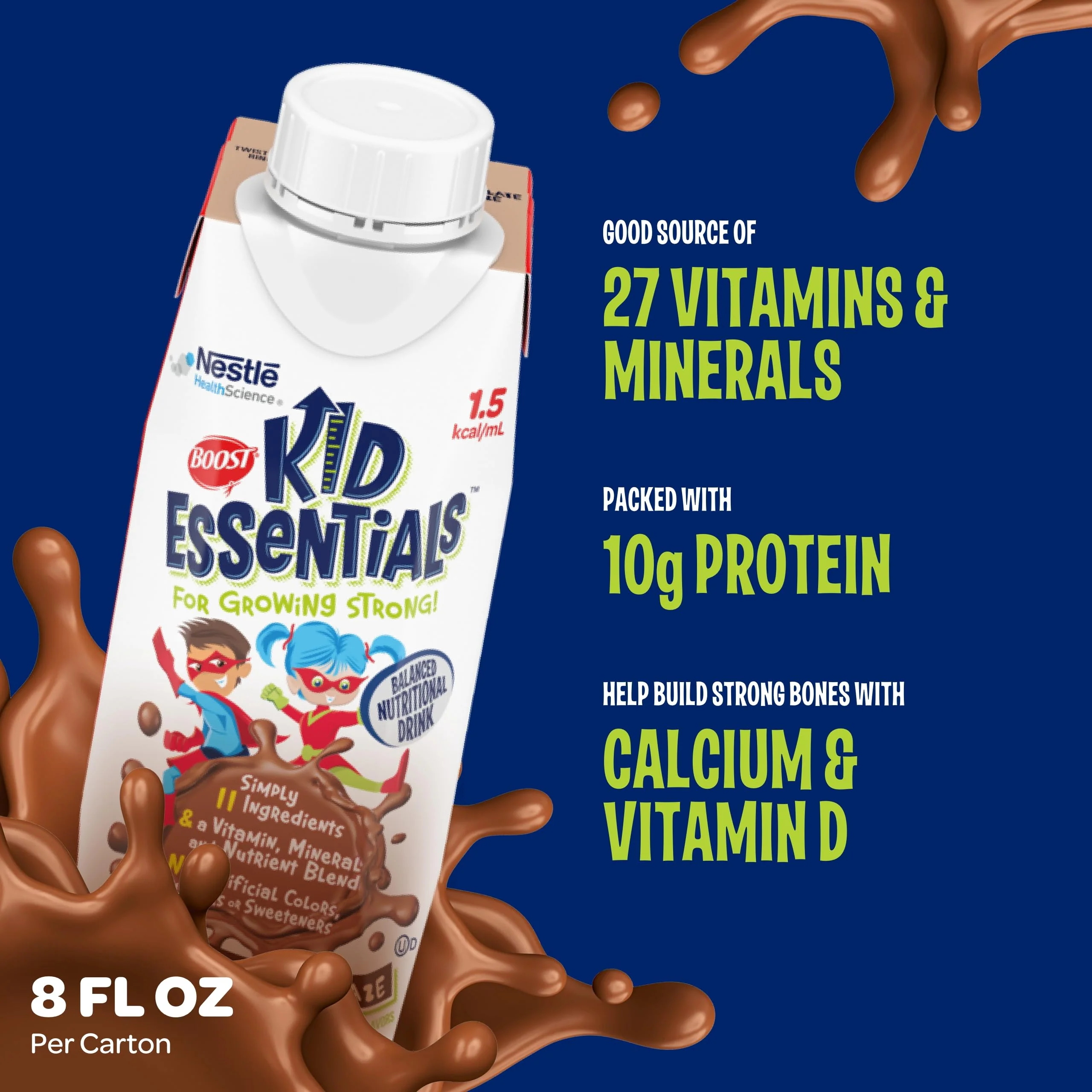 BOOST KID ESSENTIALS (1.5 kcal/mL) Chocolate Craze Nutritional Drink, 10g Protein, Vitamin C, D , B12, and Zinc, 8 Fl Oz (Pack of 24) - Image 5