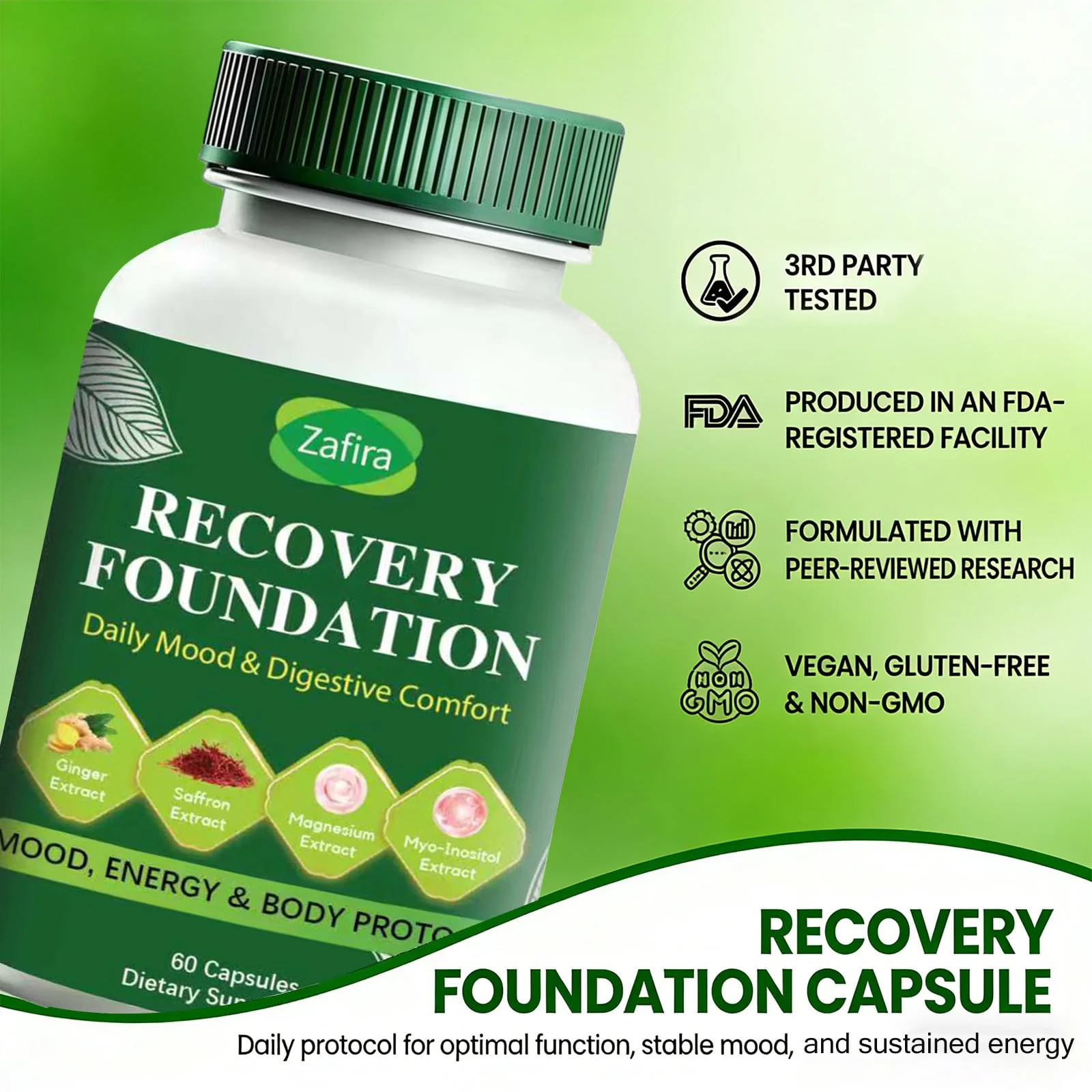 Boreome Zafira Recovery Foundation Capsules – Clear Mental Fog, Reduce Hair Loss & Boost Digestion | Clinically Tested, All-Natural Ingredients,Non-GMO, 60 Capsules - Image 3