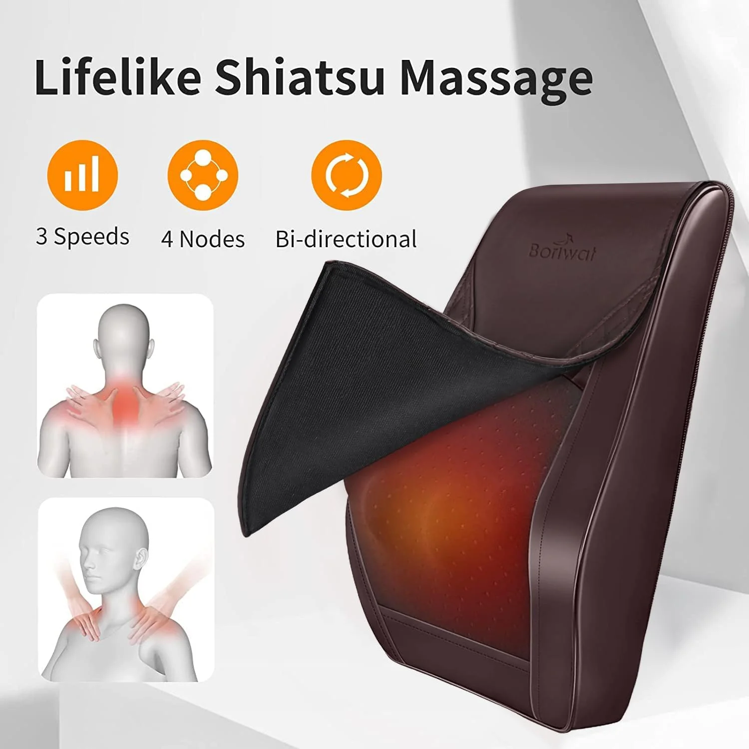 Boriwat Back Massager Neck Massager with Heat, Shiatsu Massage Pillow for Pain Relief, Massagers for Neck and Back, Shoulder, Leg, Gifts for Men Women Mom Dad, Stress Relax at Home Office and Car - Image 4