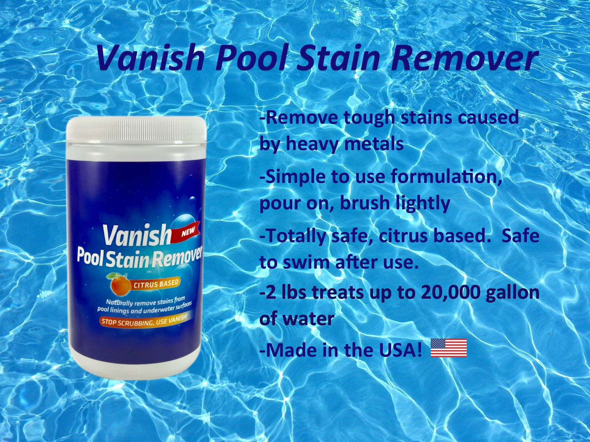 Bosh Chemical Vanish Pool & Spa Stain Remover (2LBS)- Natural Safe Citrus Based, Works Excellent on Vinyl, Fiberglass, and Metals, Removes Rust and Other Tough Stains - Image 5