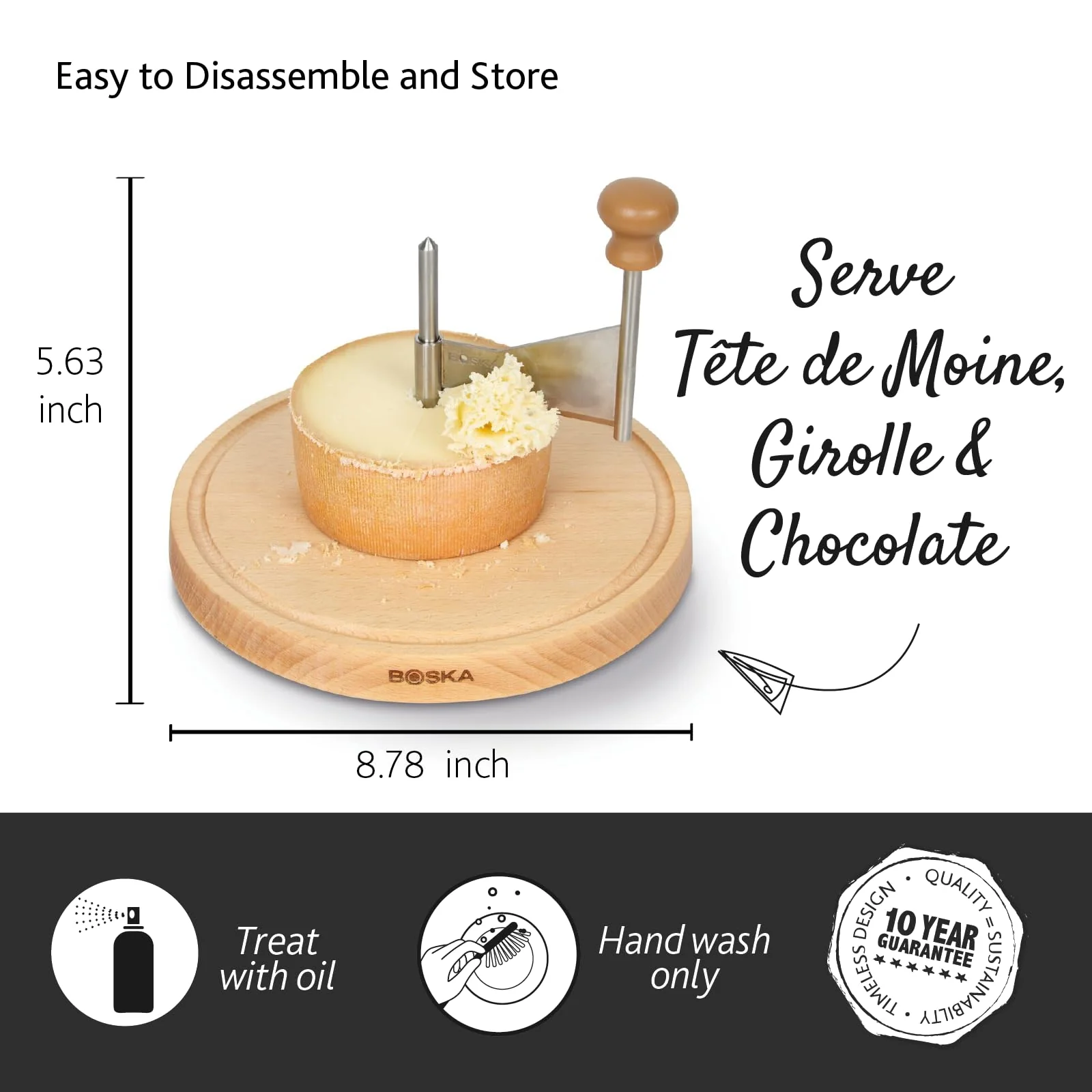 BOSKA Cheese Curler Amigo - The Original with 10-year Warranty - Cheese Wheel for i.a. Tete de Moine, Girolle & Chocolate - Cheese Shaver made of Stainless Steel - Image 5