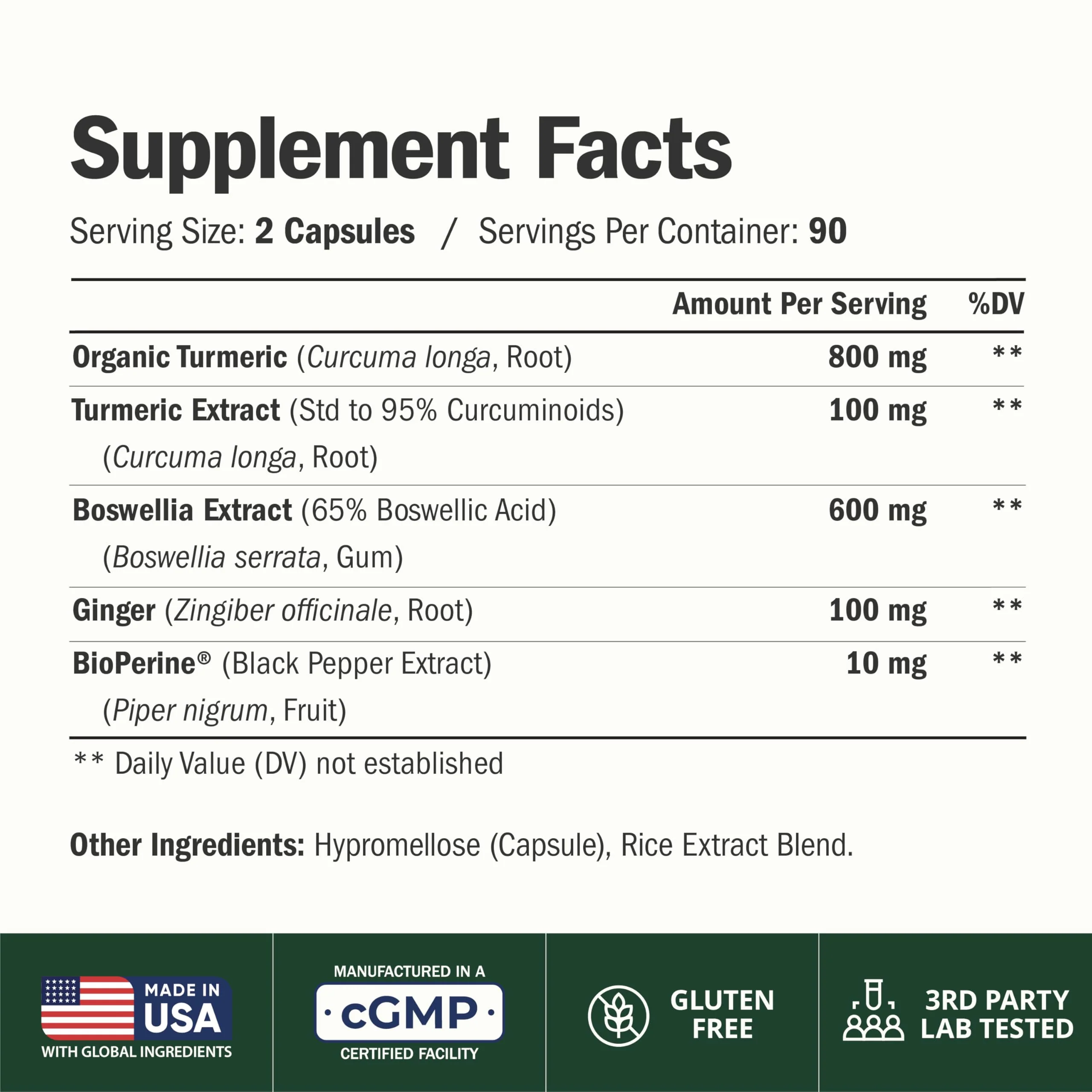Boswellia Serrata Turmeric Supplement for Joint Support & Inflammation Balance – Turmeric Boswellia Supplement with Ginger & Black Pepper Extract for Enhanced Absorption – Non-GMO - 180 Capsules - Image 3