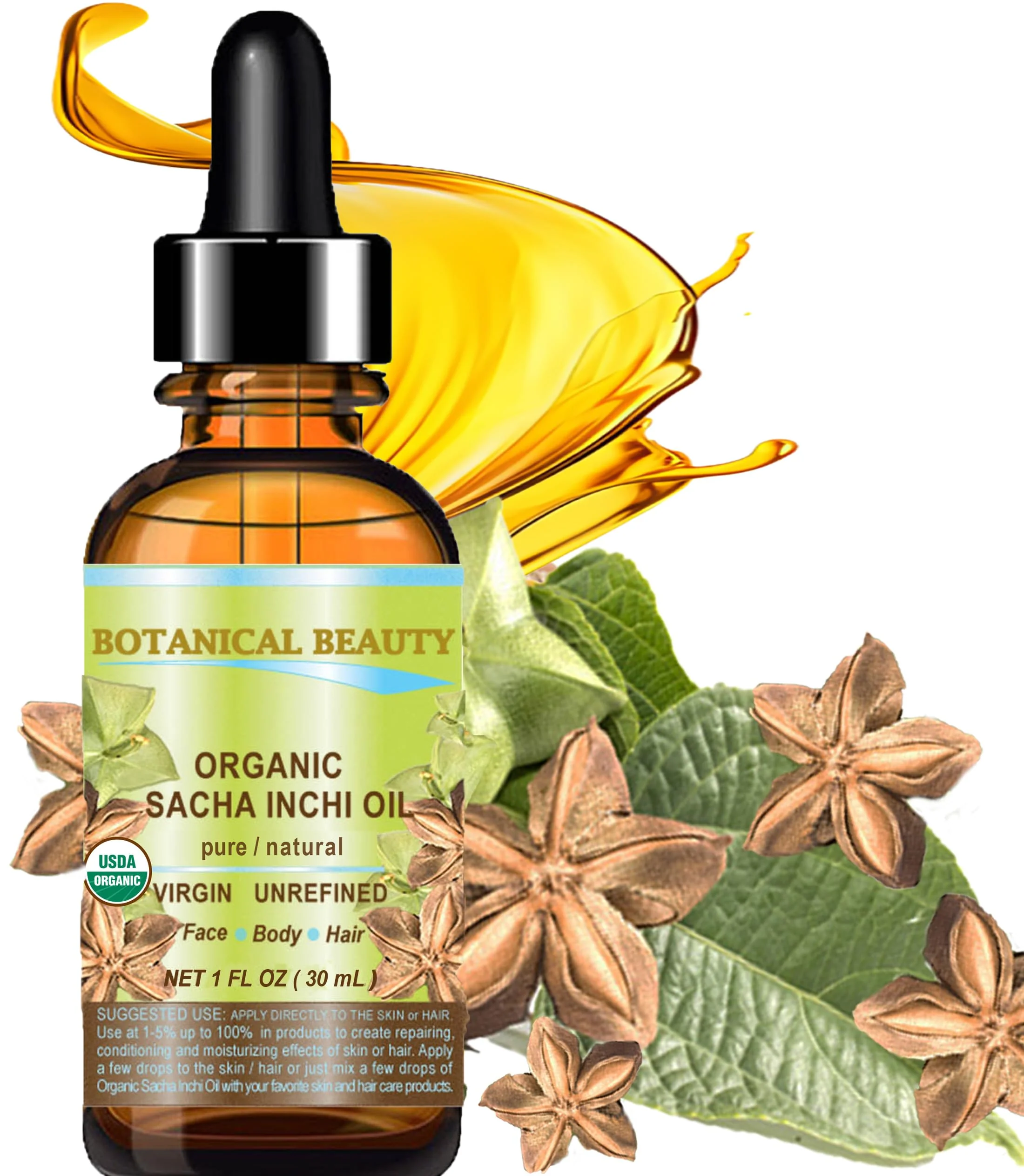 Botanical Beauty Organic SACHA INCHI OIL 100% Natural Pure Undiluted Virgin Unrefined Cold Pressed Carrier Certified Organic Oil For Face, Skin, Hair, Lip, Nails, Rich in Vitamin E (1 Fl Oz 30 ml) - Image 9