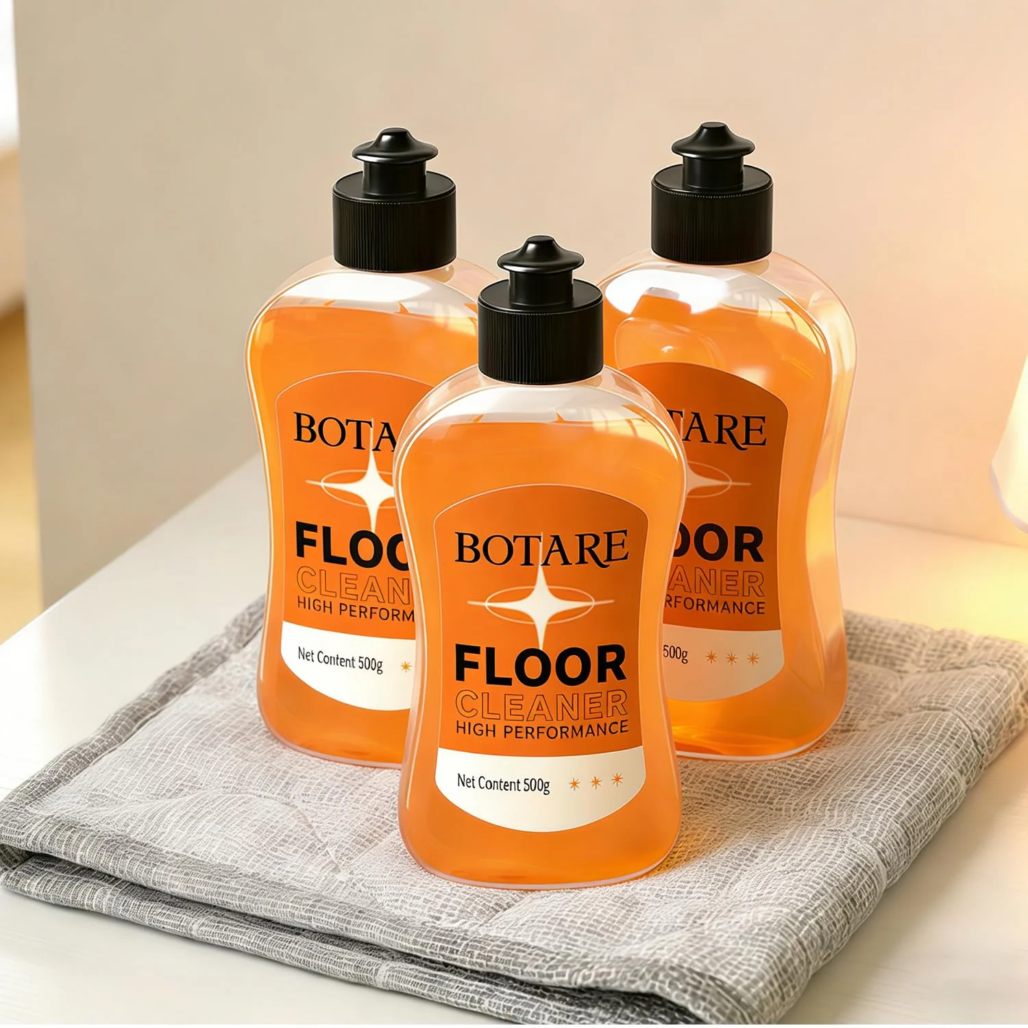 Botare Household Multi-Surface Enzyme Floor Cleaner, Acid-Free Concentrated Mopping Solution for Wood, Hardwood, Laminate, Tile, Marble& Porcelain, Liquid, 17.6 Fl Oz (3 Bottles + 1 Cleaning Cloth)