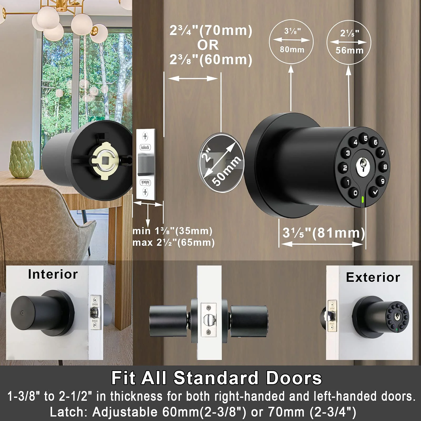 BOTHSTAR Keypad Door Knob with Key,Keyless Entry Door Lock, Code Locks Door Knob, Auto Lock,50 User Code,Easy to Install,for Home,Office,Hotel,Bedroom,Garage,No Deadbolt - Image 6