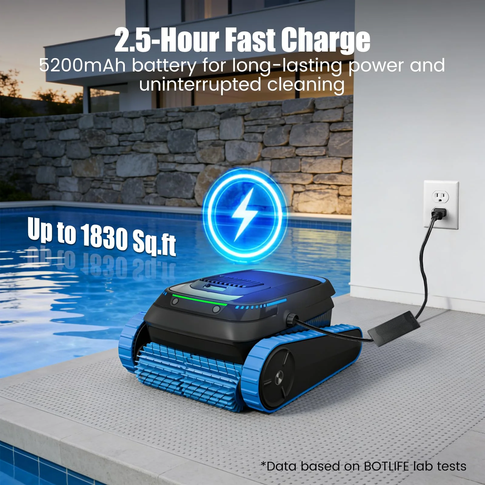 BOTLIFE PC20 Automatic Robotic Pool Cleaner, Cordless Pool Vacuum Robot for Inground & Above Ground Pools, Smart Navigation, Self-Parking, 5000GPH Suction, Cleans Floor, Wall & Waterline - Image 3
