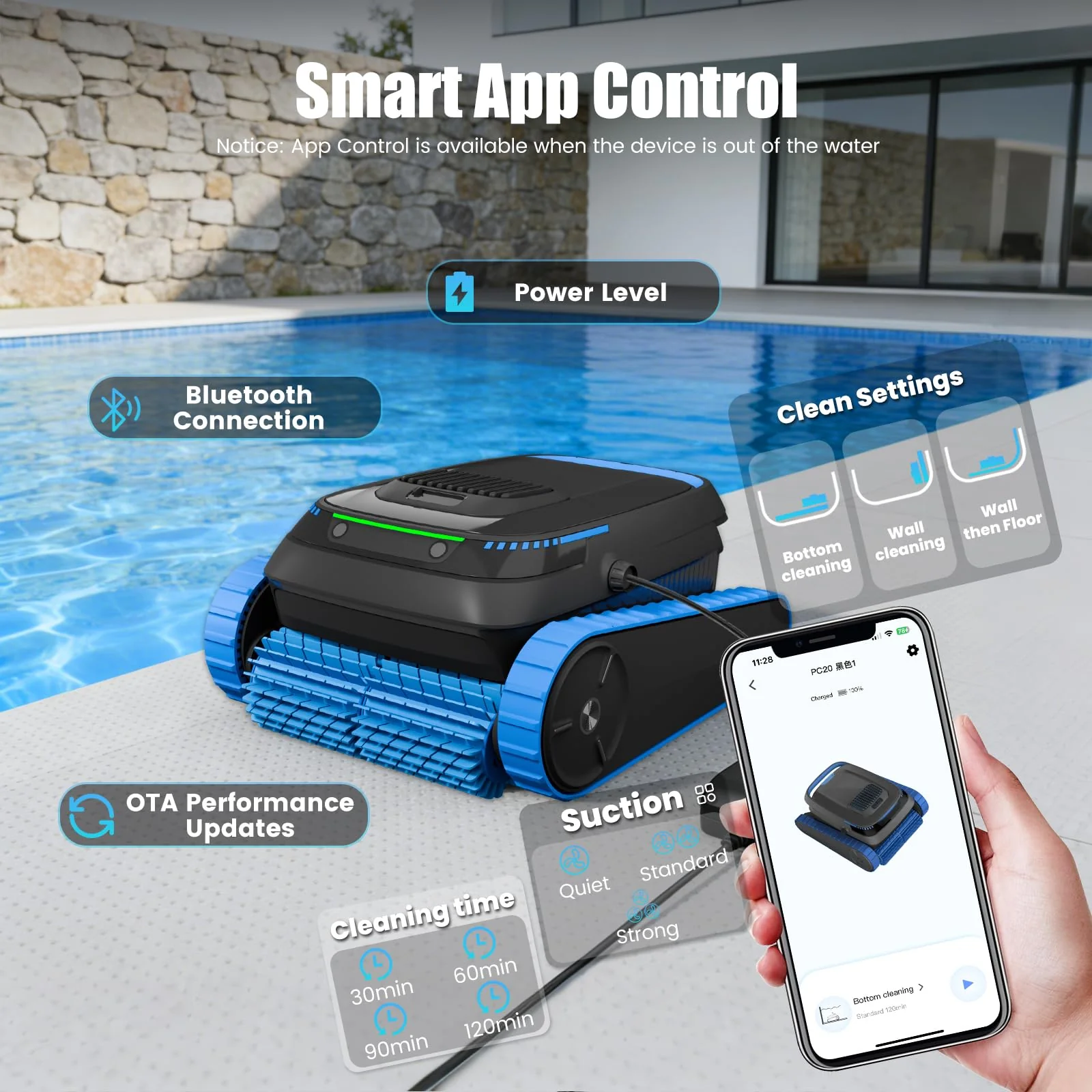 BOTLIFE PC20 Automatic Robotic Pool Cleaner, Cordless Pool Vacuum Robot for Inground & Above Ground Pools, Smart Navigation, Self-Parking, 5000GPH Suction, Cleans Floor, Wall & Waterline - Image 5