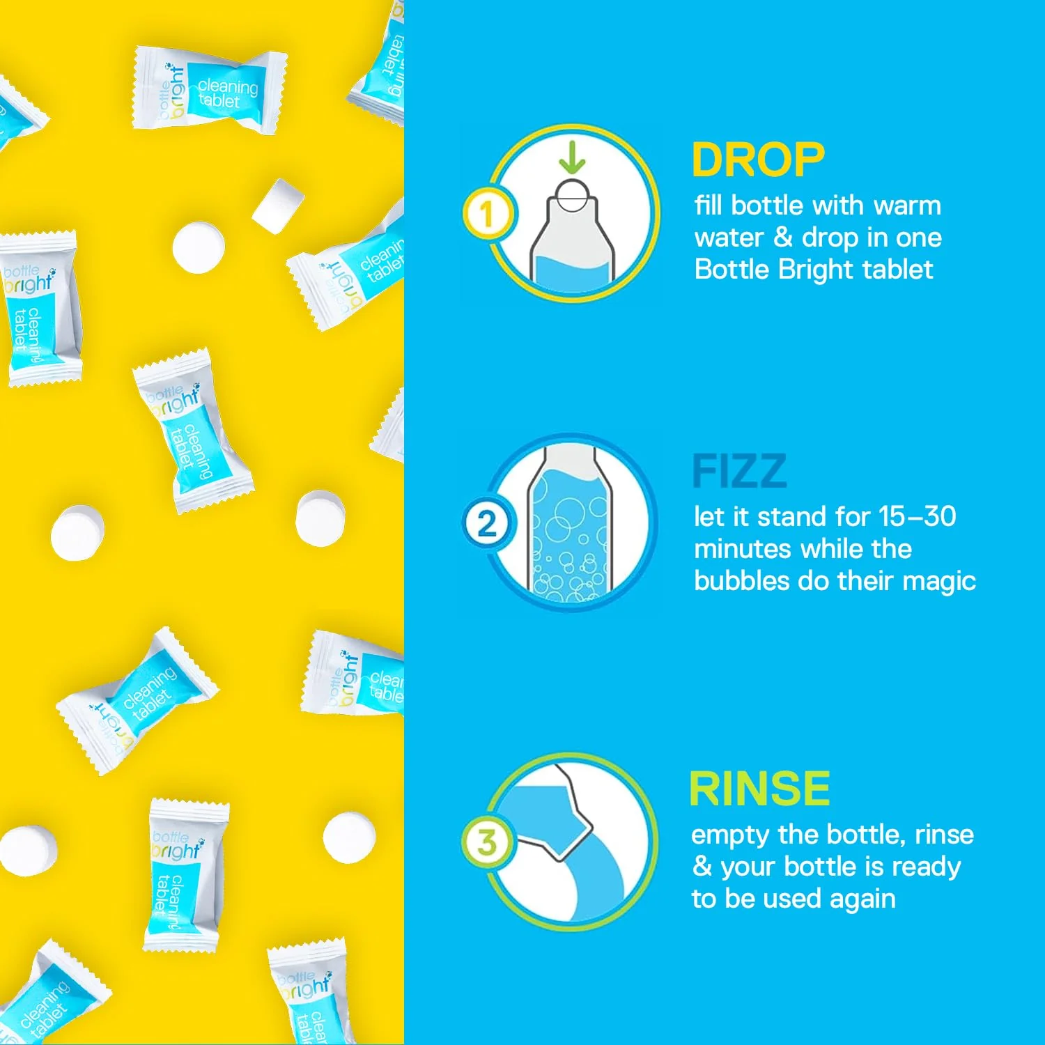 Bottle Bright Bulk Pack (78 Tablets)- Clean Stainless Steel, Thermos, Tumbler, Insulated, Plastic and Reusable Water Bottles –Bottle Bright Cleaning Tablets are Easy and Safe to Use - Image 3