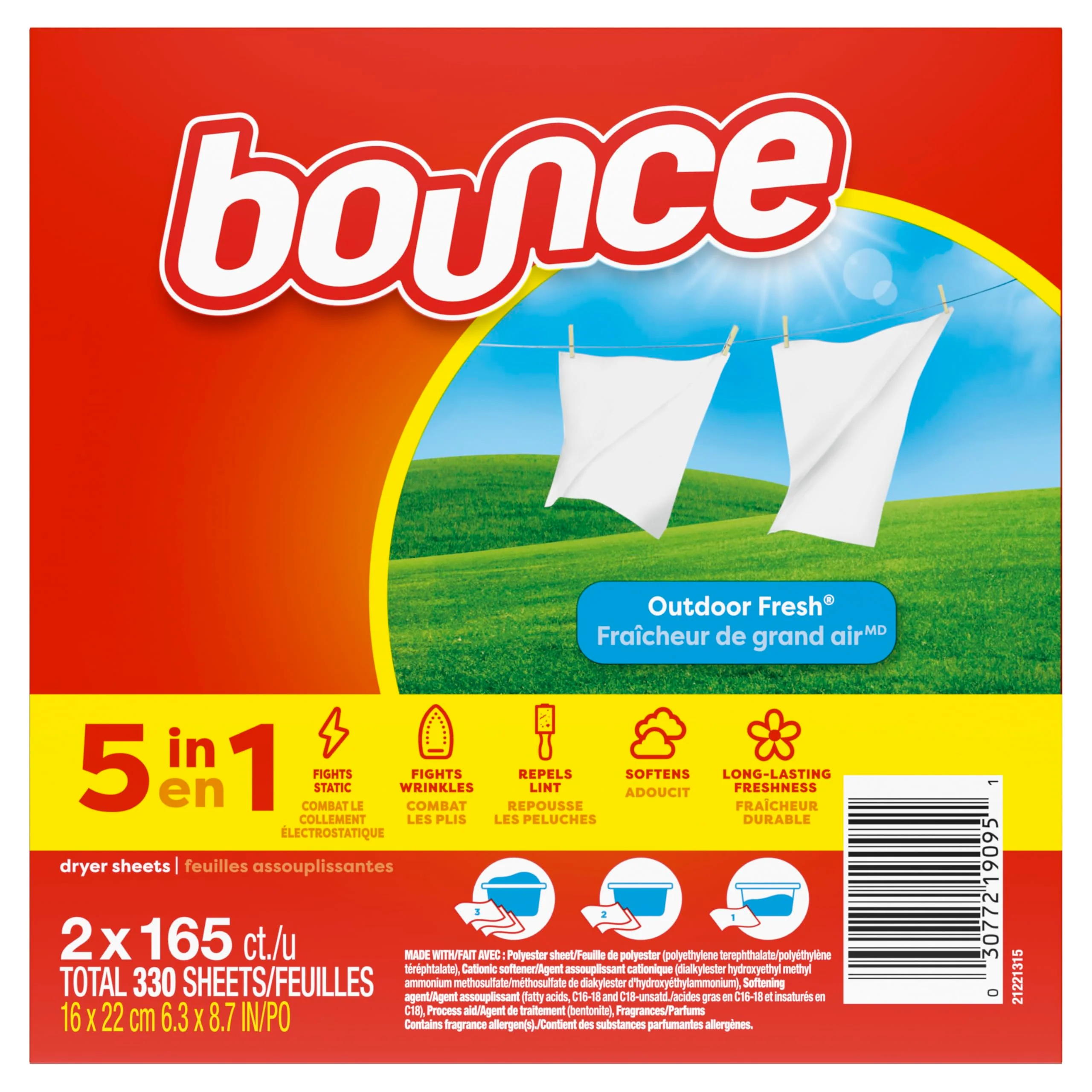 Bounce Dryer Sheets, 330 count, Outdoor Fresh Scent, Fabric Softener Sheets, Reduces Static, Softens and Fights Wrinkles - Image 8