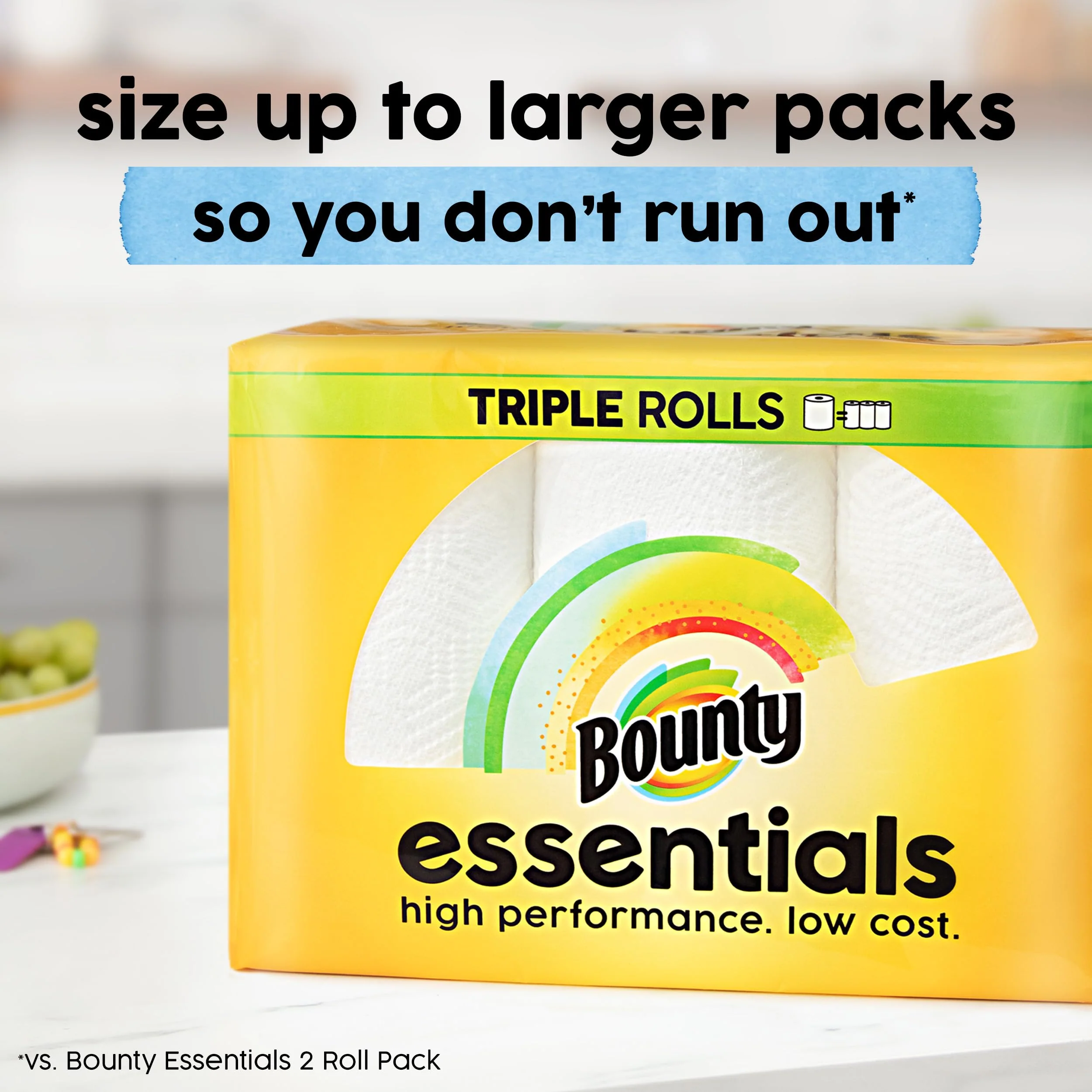 Bounty Essentials Select-A-Size Paper Towels, White, 2 Triple Rolls = 6 Regular Rolls (Packaging May Vary) - Image 8