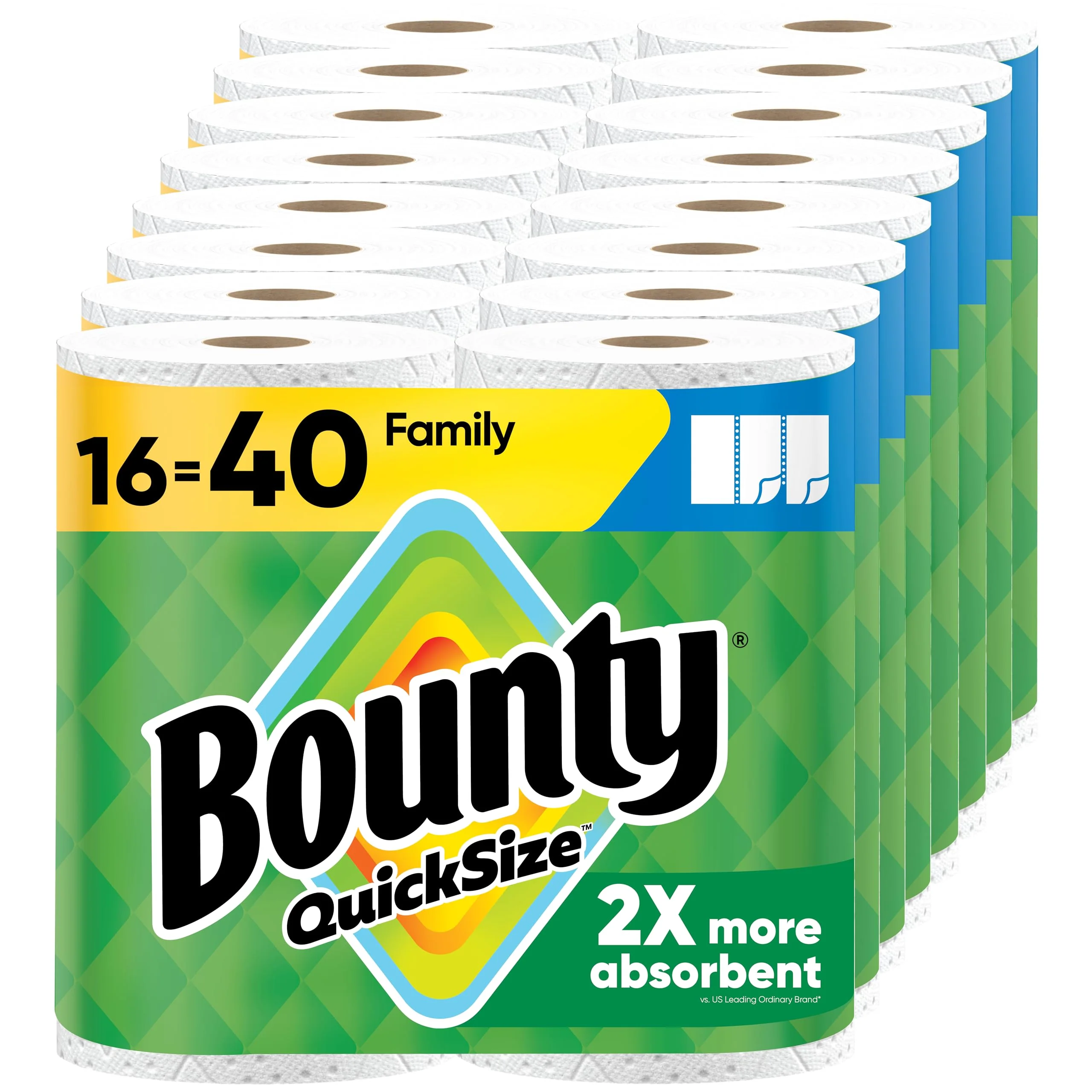 Bounty Paper Towels Quick Size, White, 16 Family Rolls = 40 Regular Rolls - Image 2