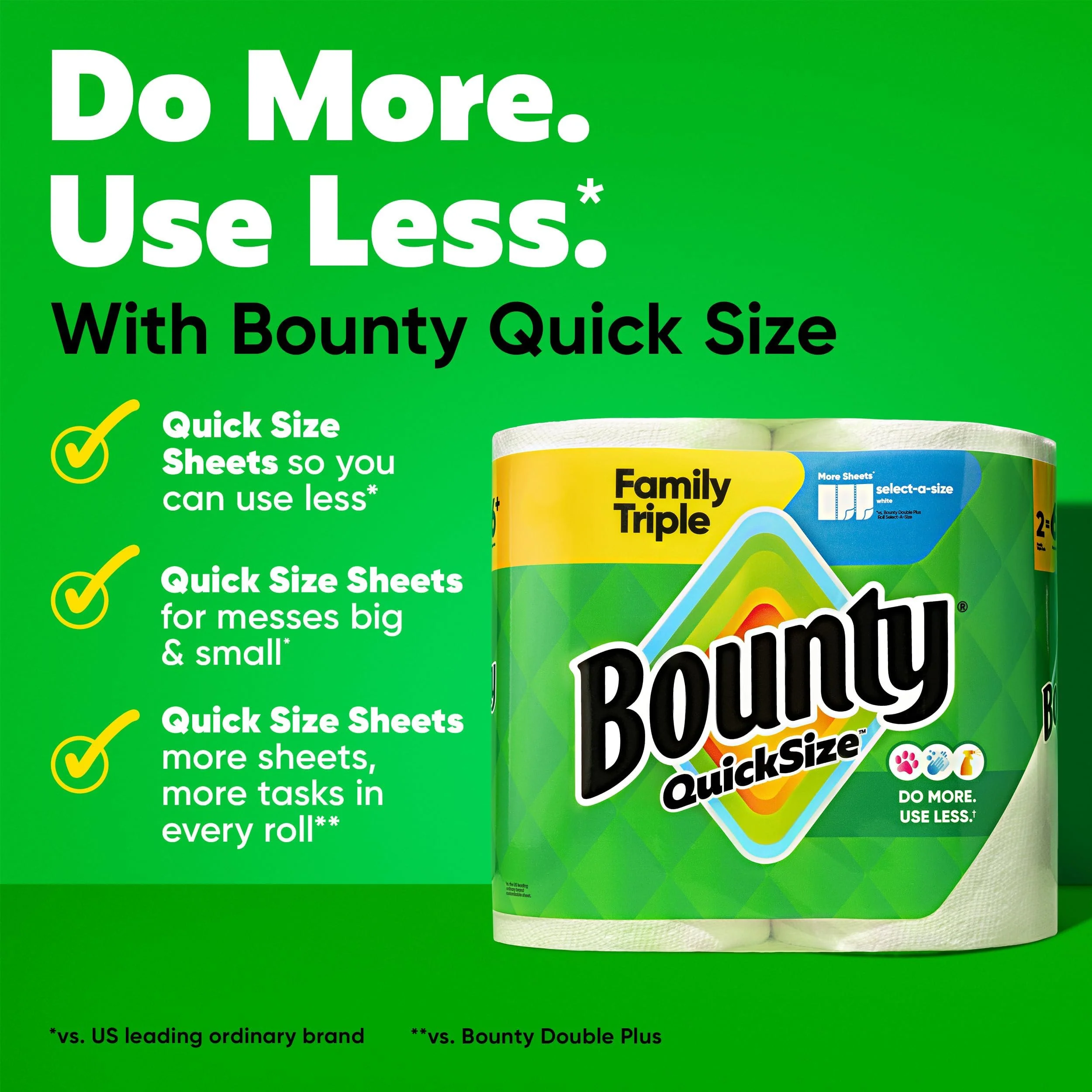 Bounty Paper Towels Quick Size, White, 2 Family Triple Rolls = 6+ Regular Rolls - Image 2