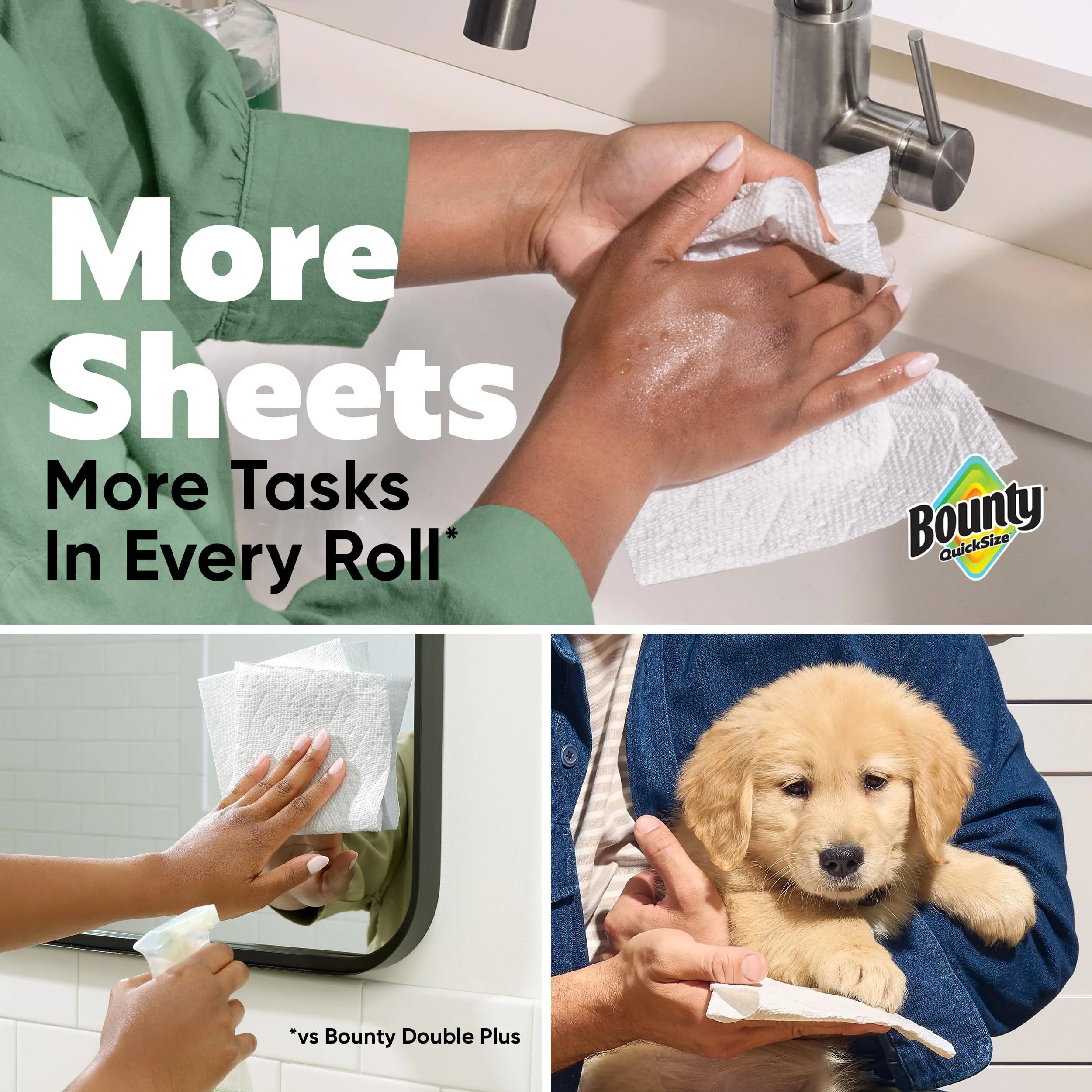 Bounty Paper Towels Quick Size, White, 2 Family Triple Rolls = 6+ Regular Rolls - Image 3