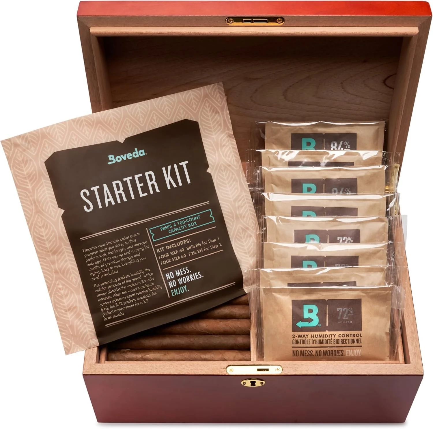 Boveda Starter Kit Bundle: Season a Wooden Storage Box Plus Maintain Humidity with 2-Way Humidity Control | Includes (2) Each Size 60 Boveda 84% RH & 72% RH | 1-Count - Image 5