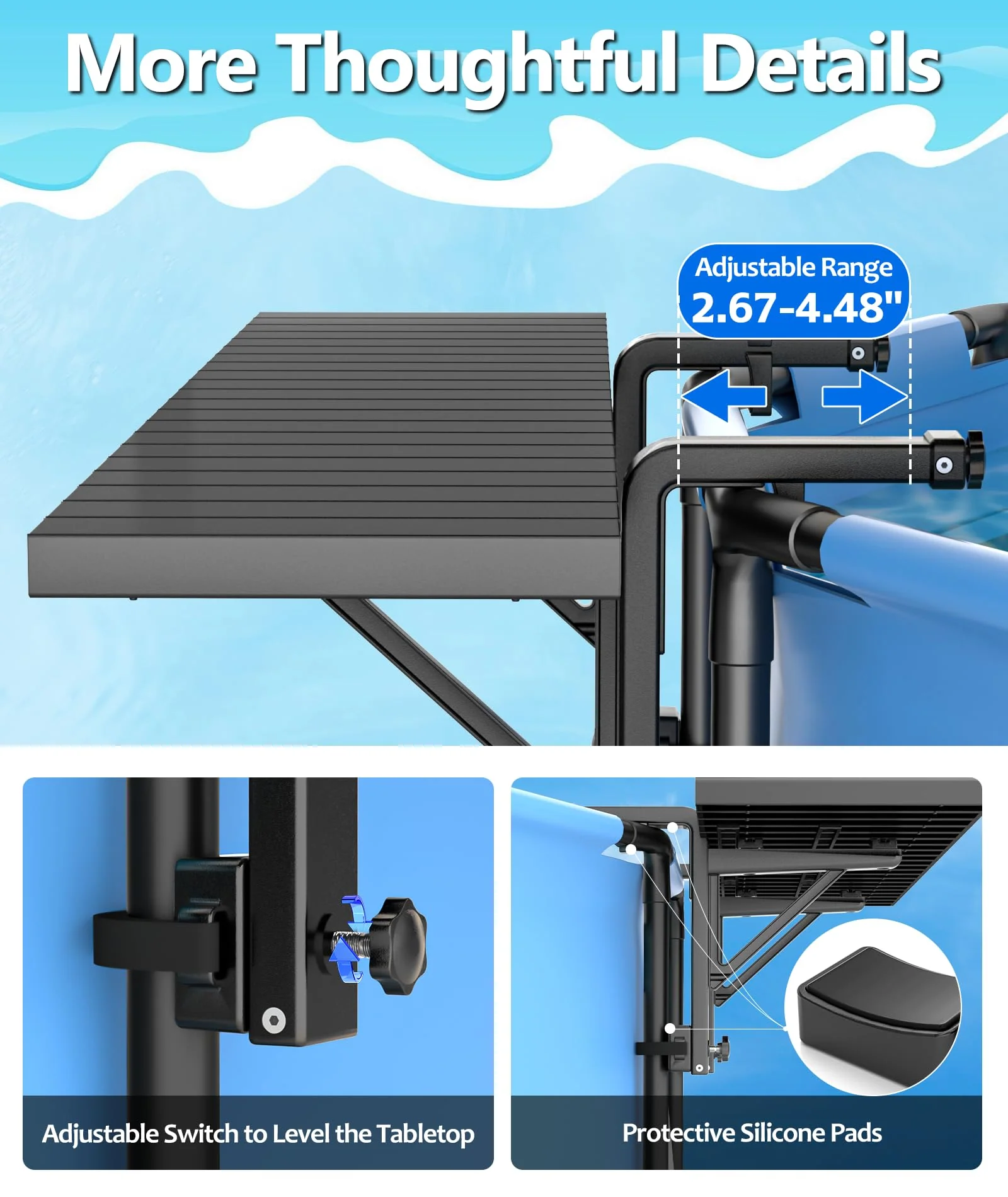 BoYata Pool Bar, Above Ground Pool Side Bar, 49.4×9.6" Galvanized Iron Poolside Table Holds 110LBS, Swim Up Bars Fit Top Rails 4.48" or Less, Frame Above Ground Round & Oval Swimming Pools Accessories - Image 3
