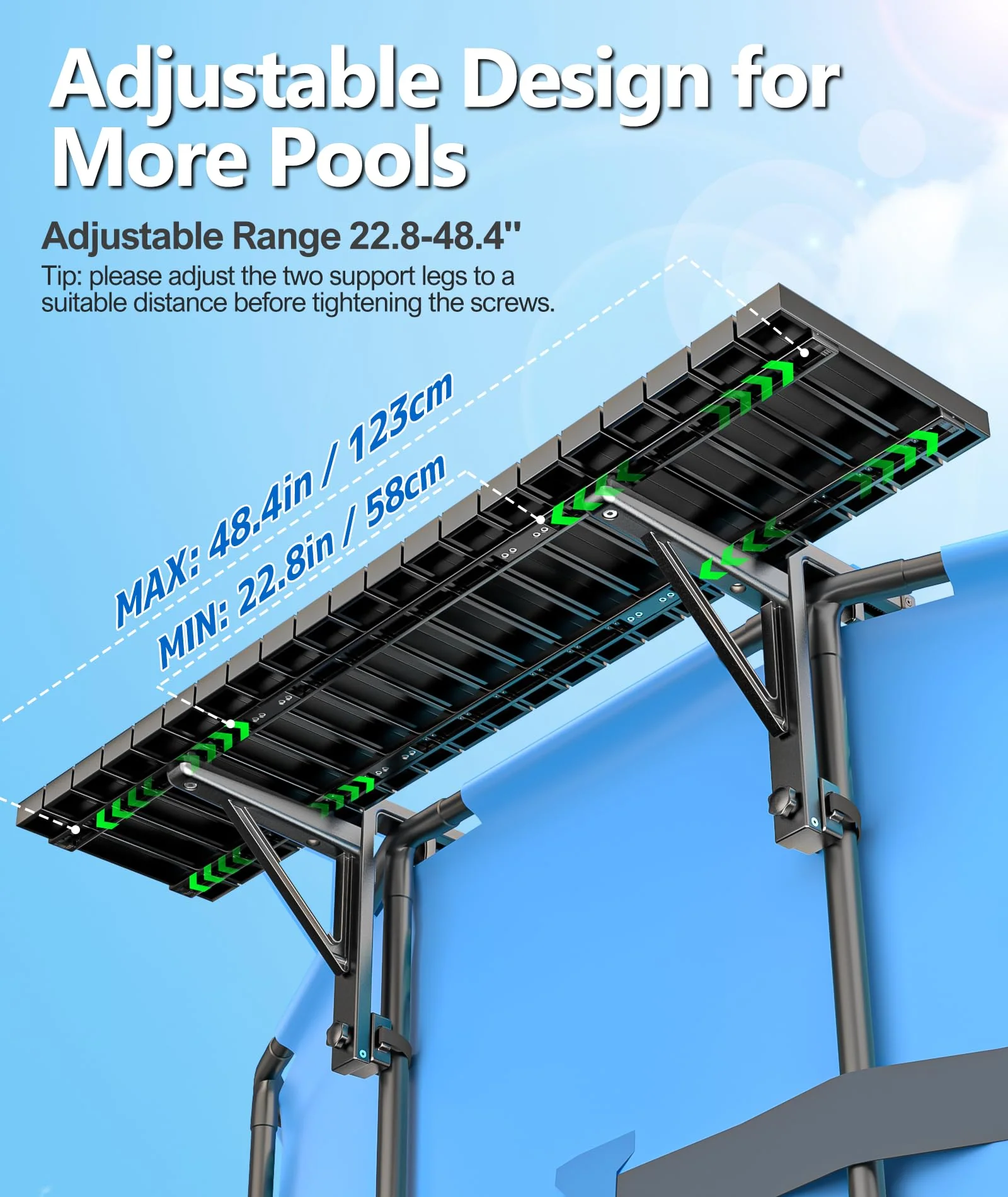 BoYata Pool Bar, Above Ground Pool Side Bar, 49.4×9.6" Galvanized Iron Poolside Table Holds 110LBS, Swim Up Bars Fit Top Rails 4.48" or Less, Frame Above Ground Round & Oval Swimming Pools Accessories - Image 4