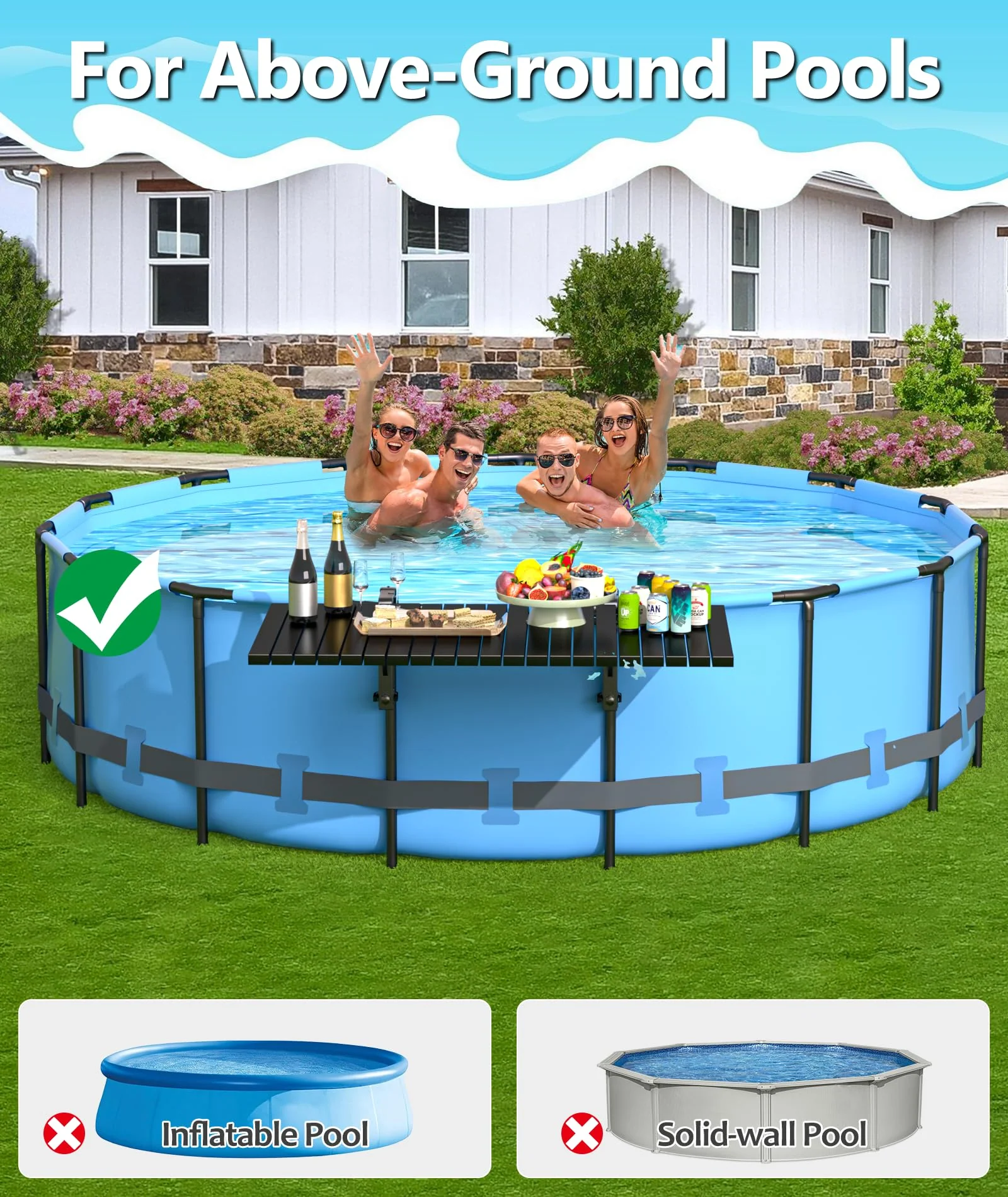 BoYata Pool Bar, Above Ground Pool Side Bar, 49.4×9.6" Galvanized Iron Poolside Table Holds 110LBS, Swim Up Bars Fit Top Rails 4.48" or Less, Frame Above Ground Round & Oval Swimming Pools Accessories - Image 6