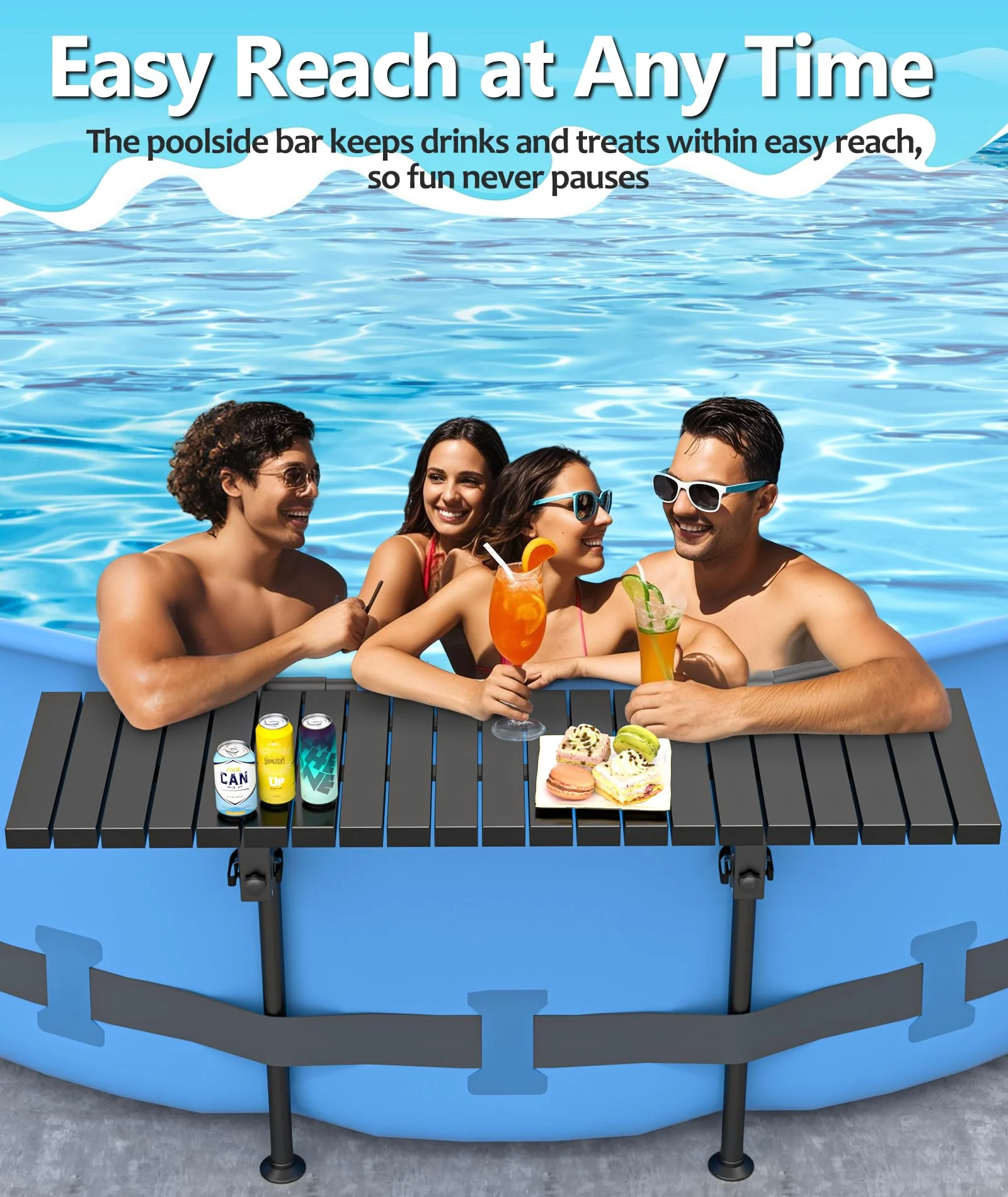 BoYata Pool Bar, Above Ground Pool Side Bar, 49.4×9.6" Galvanized Iron Poolside Table Holds 110LBS, Swim Up Bars Fit Top Rails 4.48" or Less, Frame Above Ground Round & Oval Swimming Pools Accessories - Image 7