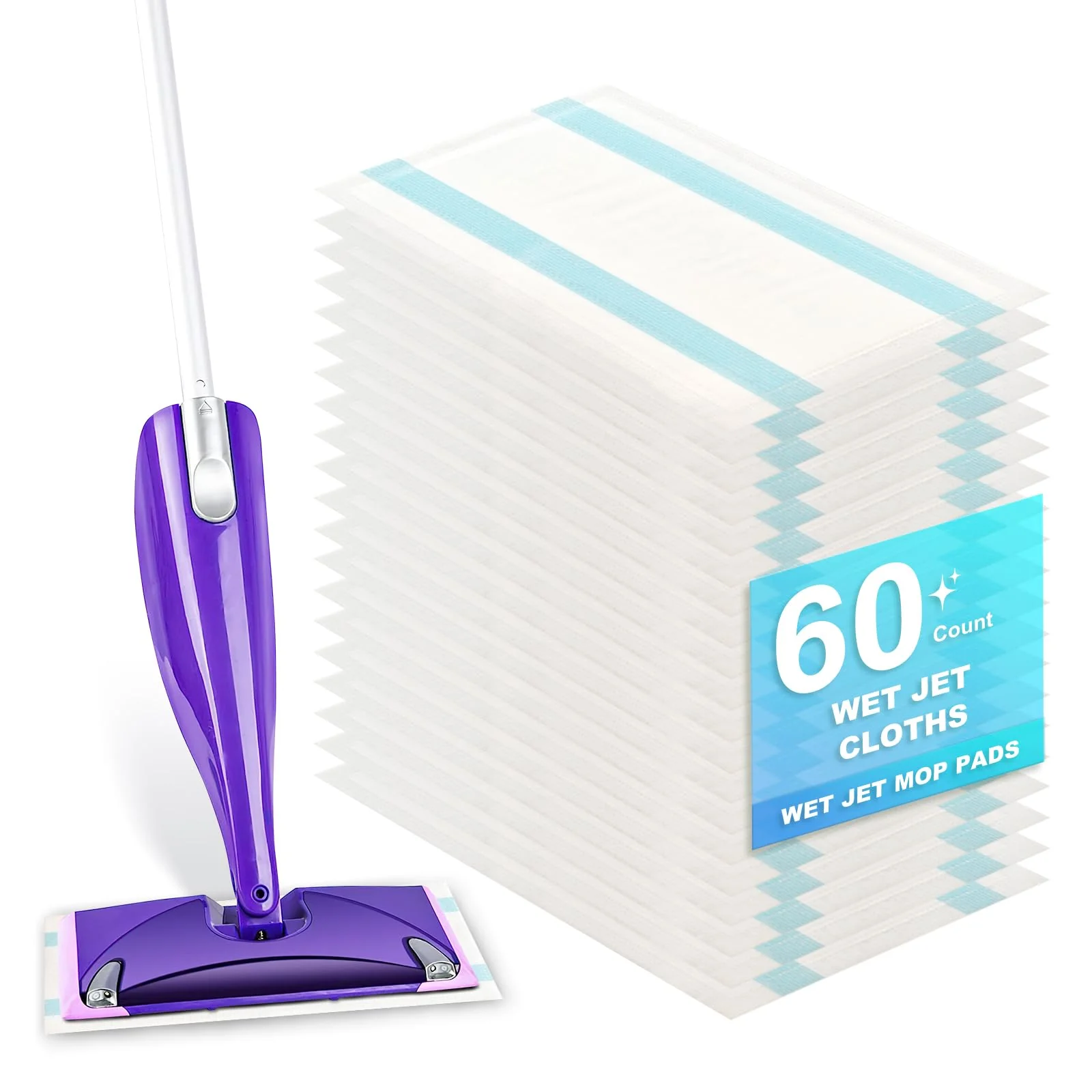 Bpbdzz 60 Count Wet Pads Refill for Swiffer Wet Jet Spray Mop - Wet Jet Pads,Made of high-end Cotton,5X Highly Absorbent, Suitable for All Floor Surfaces, Deep Cleaning of Stubborn Stains