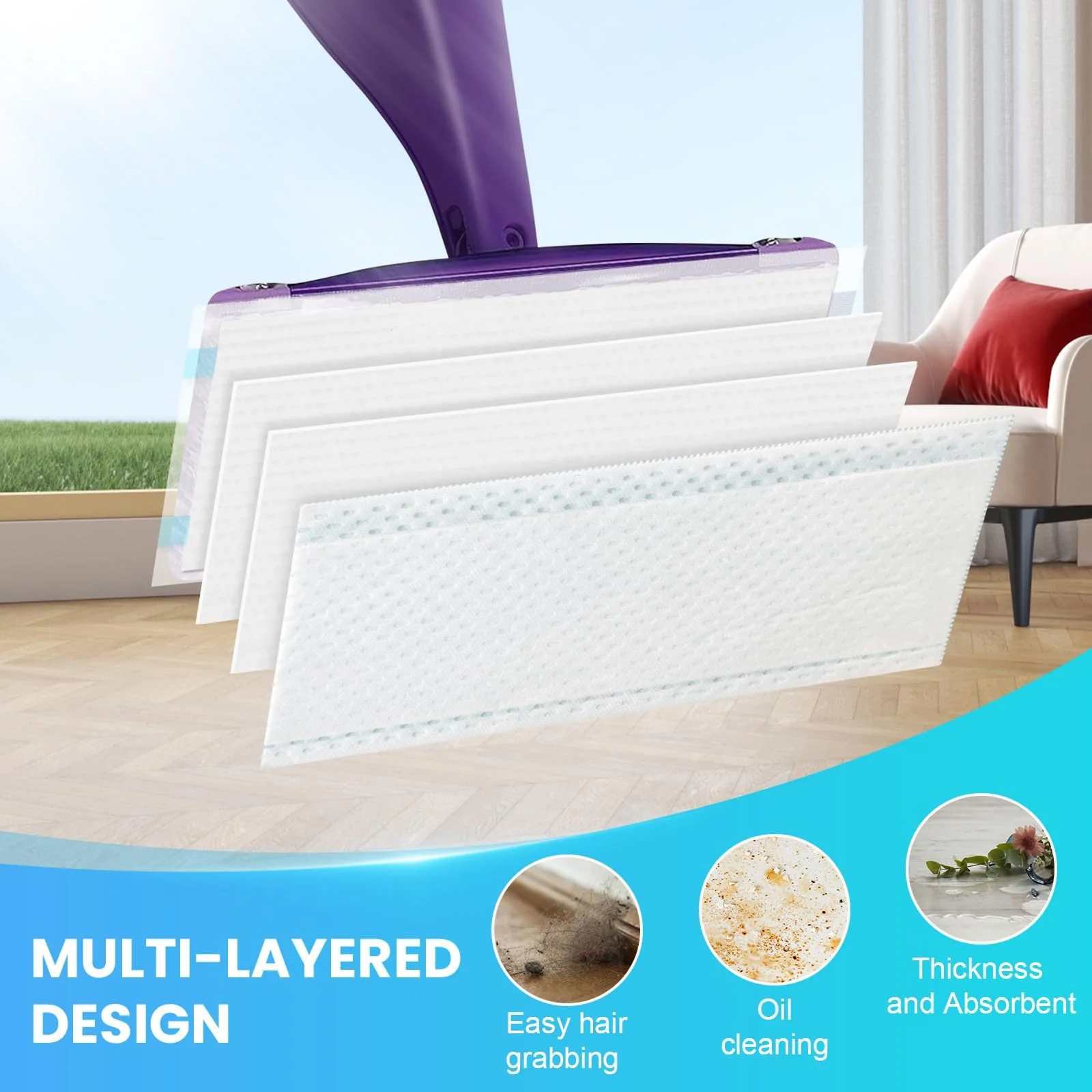 Bpbdzz 60 Count Wet Pads Refill for Swiffer Wet Jet Spray Mop - Wet Jet Pads,Made of high-end Cotton,5X Highly Absorbent, Suitable for All Floor Surfaces, Deep Cleaning of Stubborn Stains - Image 5