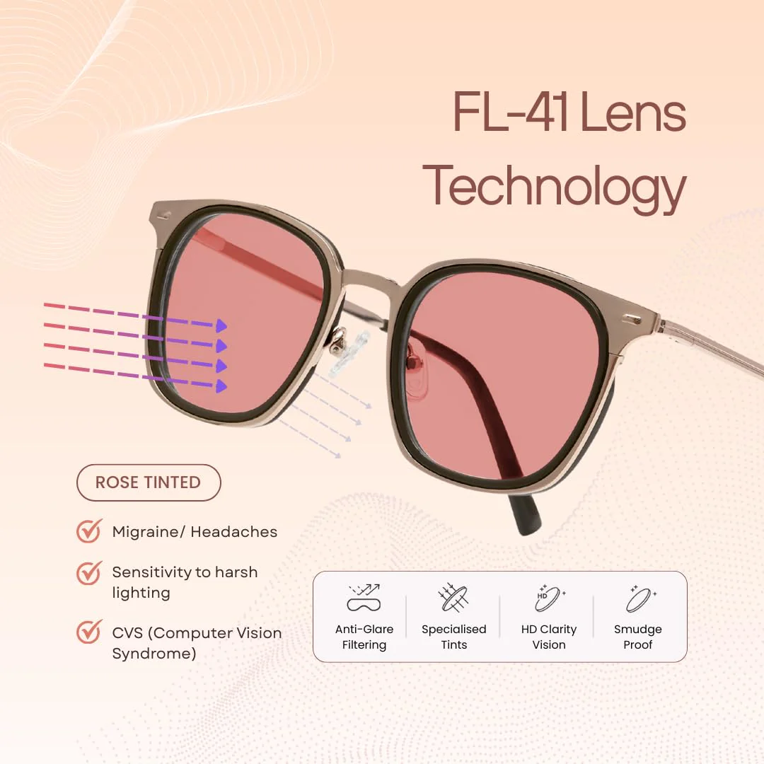 BRADDELL FL-41 Photochromic Rose Migraine Light Sensitivity Glasses for Fluorescent LED Glare & Concussion - Image 3