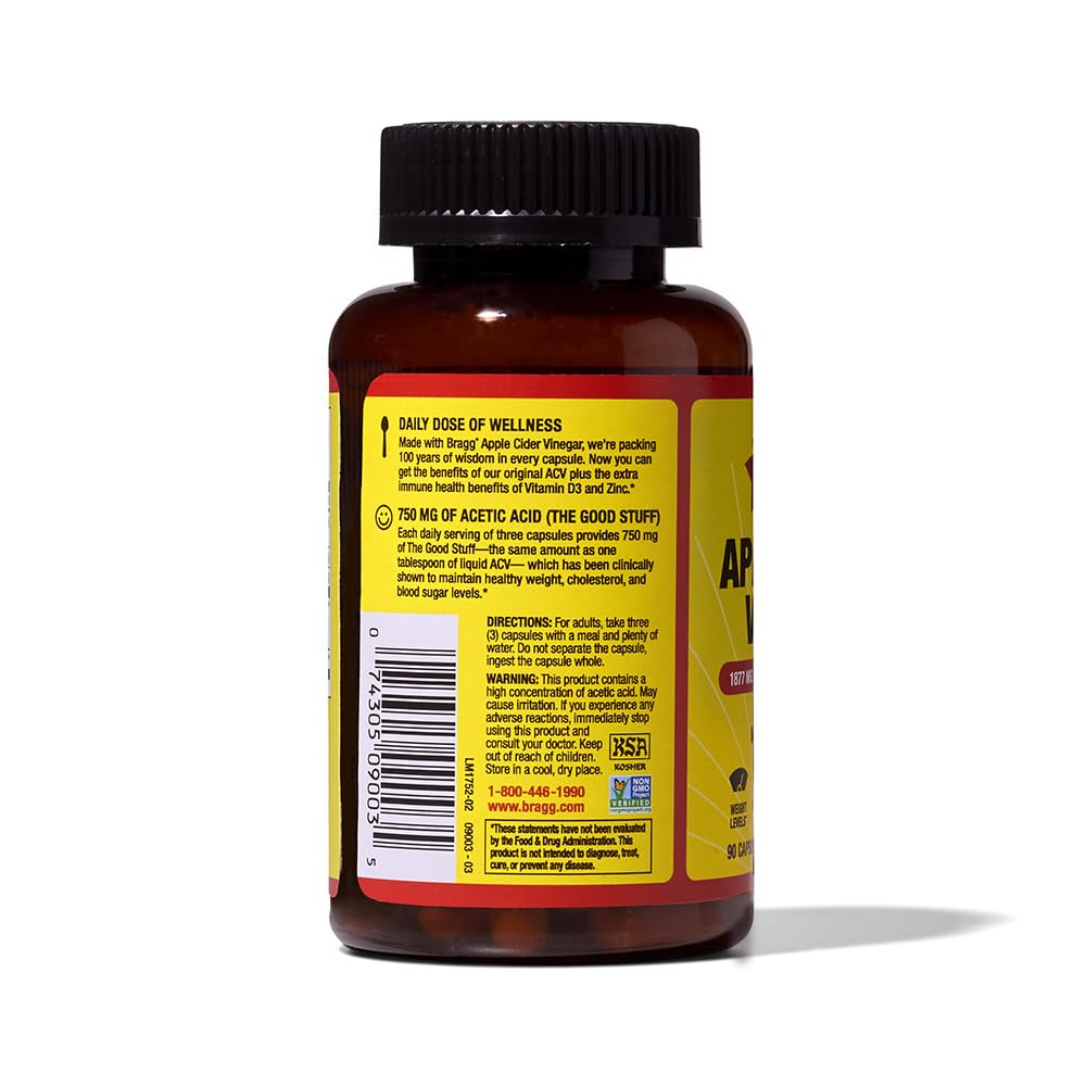 Bragg Organic Apple Cider Vinegar Capsules with Vitamin D and Zinc - 90 Count - Supports Immune System - Image 9
