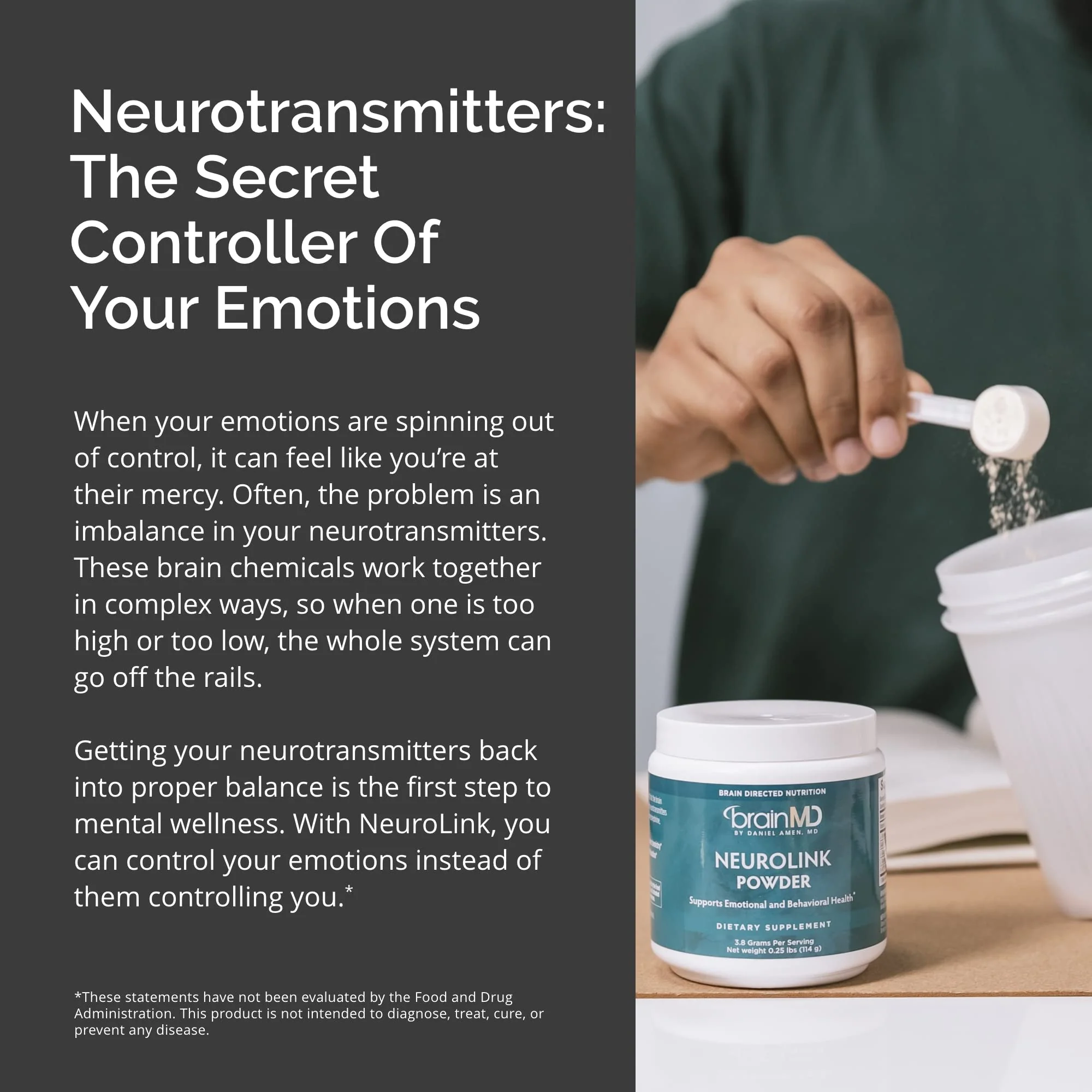 BRAINMD Dr Amen NeuroLink Powder - 114g - Supports Memory, Focus & Concentration - Gluten Free - 30 Servings - Image 6