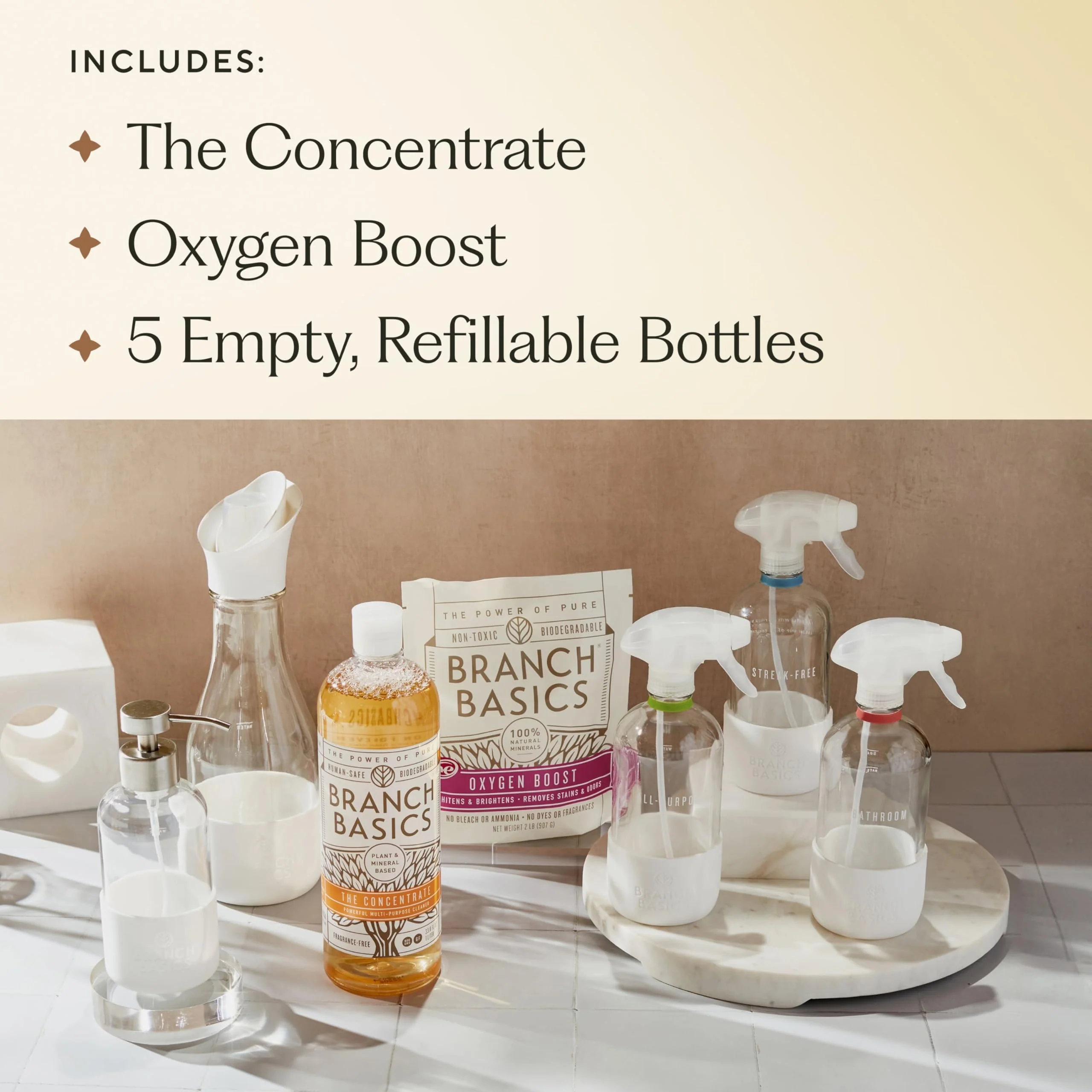 Branch Basics Premium Starter Kit in Glass: All Purpose Cleaner, Glass Cleaner, Bathroom Cleaner, Wash Bottle, and Laundry Bottle (3 Glass Spray Bottles + Concentrate) Fragrance-Free - Image 9