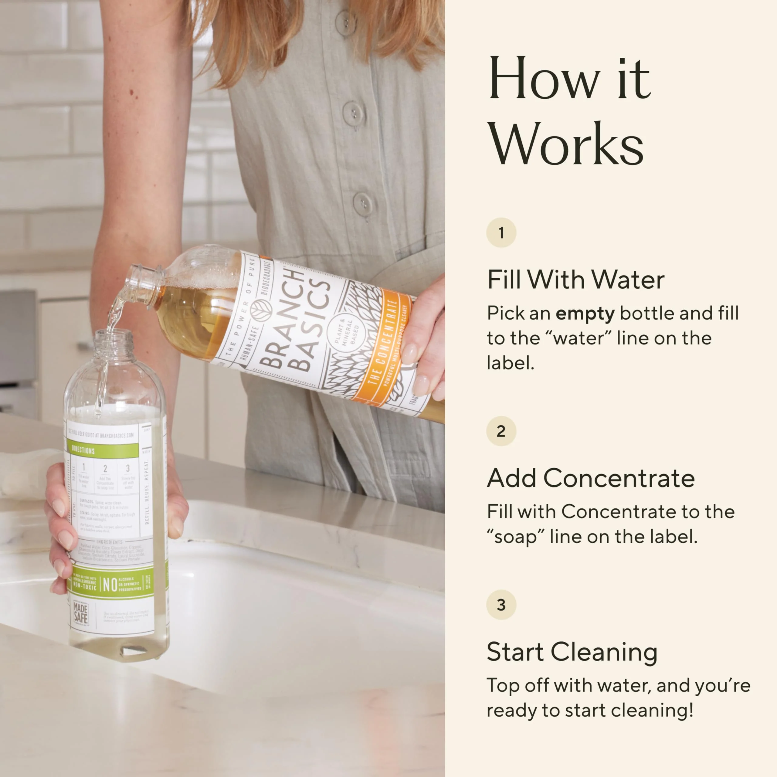 Branch Basics Ultimate Starter Kit: Natural All Purpose Cleaner, Glass, Bathroom, Foaming Hand Wash (4 Plastic Bottles + Concentrate + Oxygen Boost), Laundry Detergent, Plastic-Free Dishwasher Tablets - Image 6