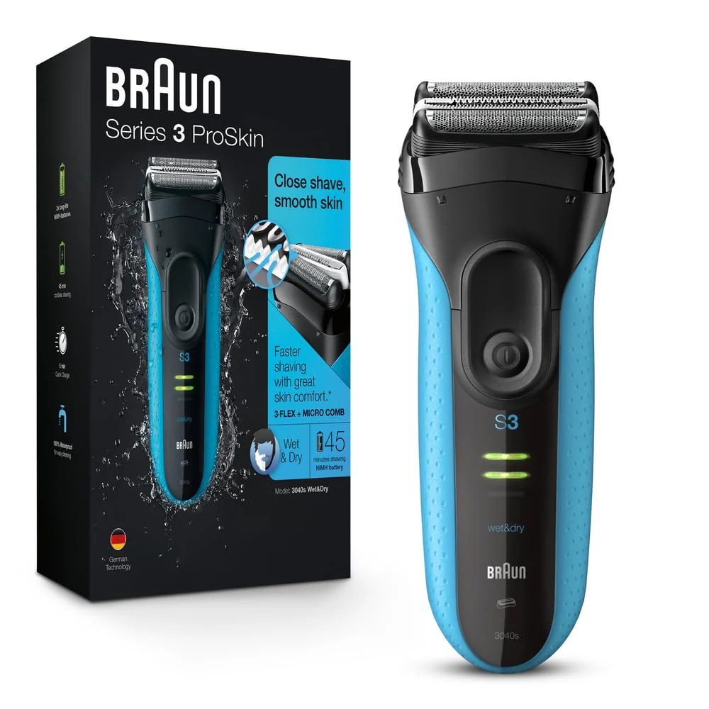 Braun Electric Series 3 Razor with Precision Trimmer, Rechargeable, Wet & Dry Foil Shaver for Men, Blue/Black, 4 Piece - Image 2
