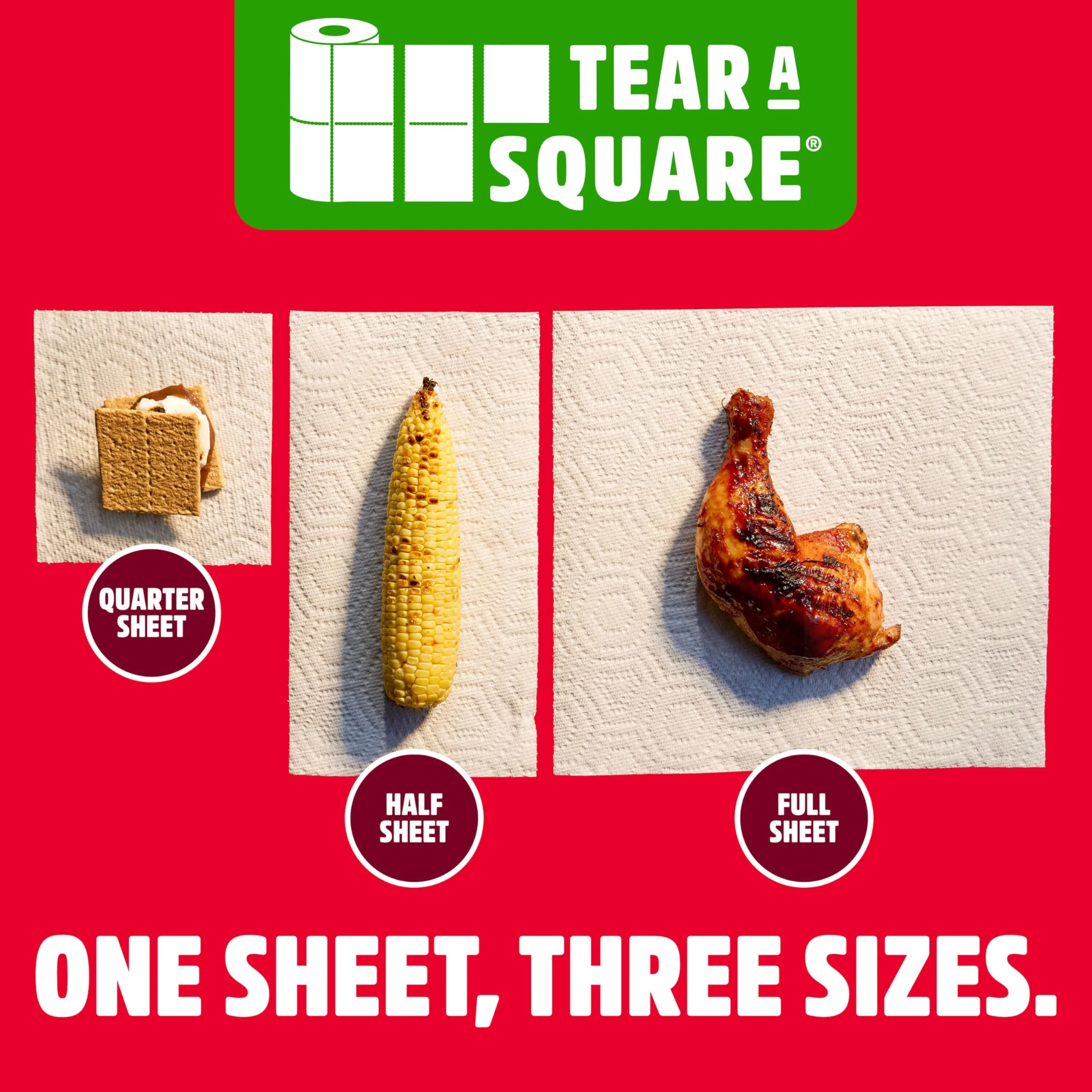 Brawny Tear-A-Square 3-Ply Paper Towels, 6 Double Rolls = 12 Regular Rolls, Strong, Absorbent, and Durable with 3 Sheet Sizes (Quarter, Half, Full) - Image 6