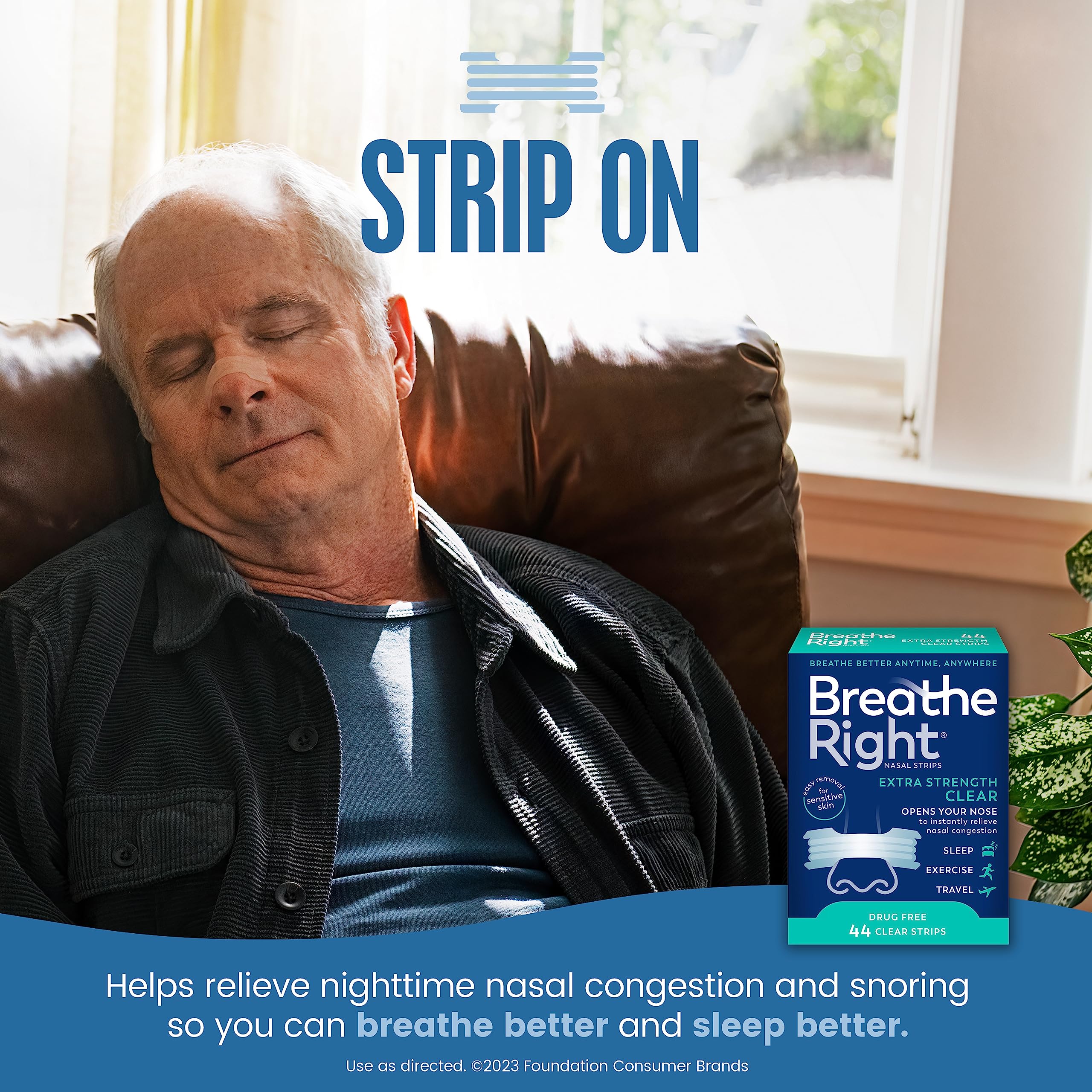 Breathe Right Nasal Strips, Extra Strength Clear Nose Strips, Drug-Free Nasal Congestion Relief for Better Breathing, Help Relieve Snoring, Caused by Colds & Allergies, Deviated Septum, 44ct - Image 2