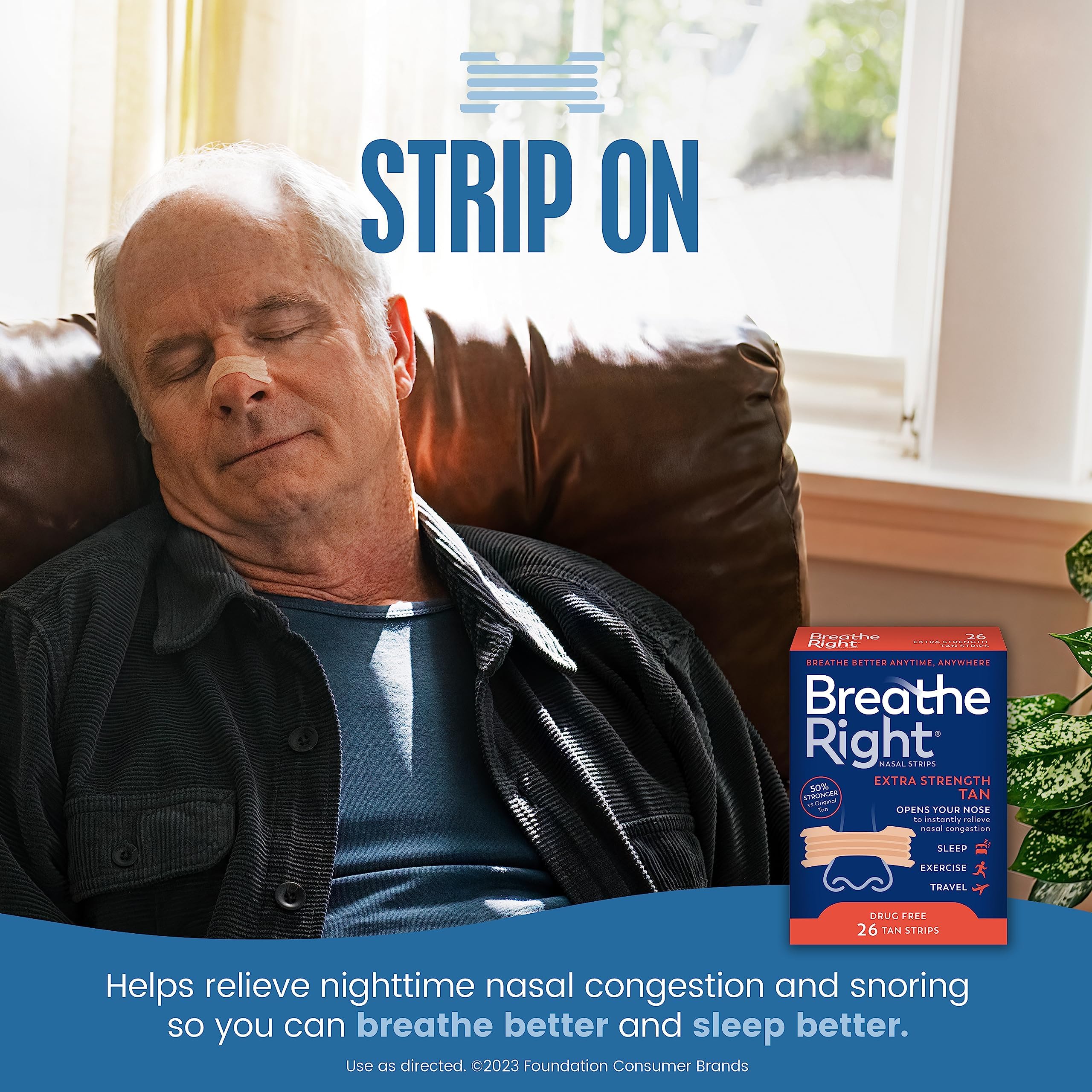 Breathe Right Nasal Strips, Extra Strength Tan Nose Strips, Drug-Free Nasal Congestion Relief for Better Breathing, Help Relieve Snoring, Caused by Colds & Allergies, Deviated Septum, 26ct - Image 2