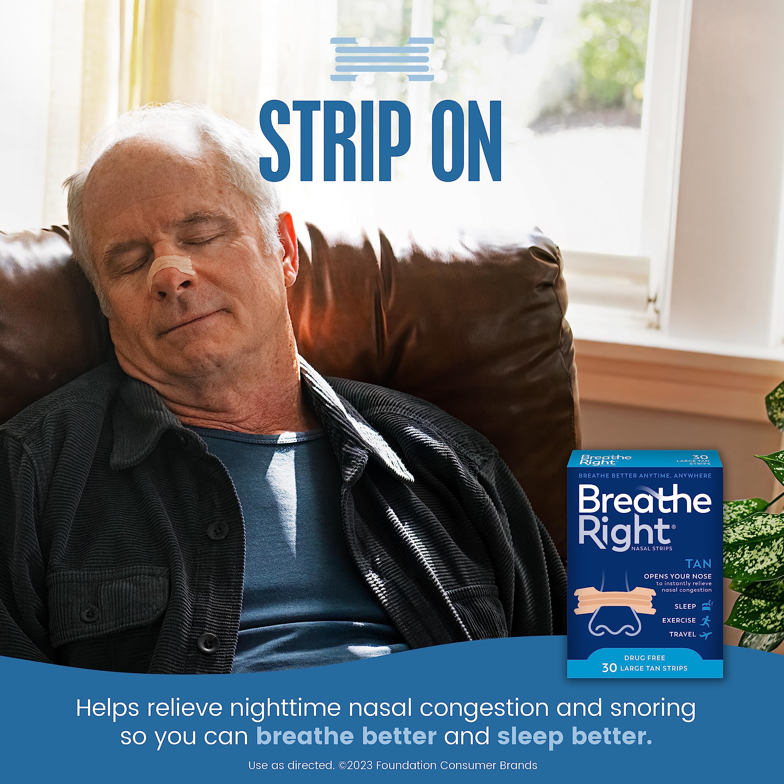 Breathe Right Nasal Strips, Extra Strength Tan Nose Strips, Drug-Free Nasal Congestion Relief for Better Breathing, Help Relieve Snoring, Caused by Colds & Allergies, Deviated Septum, 30ct - Image 2
