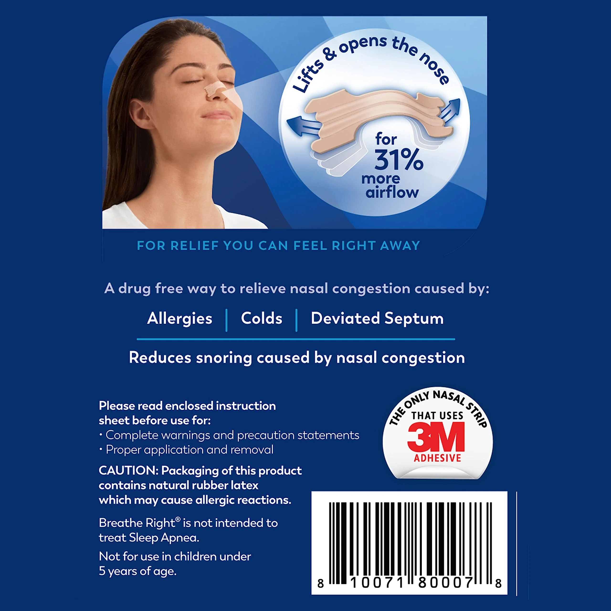 Breathe Right Nasal Strips, Extra Strength Tan Nose Strips, Drug-Free Nasal Congestion Relief for Better Breathing, Help Relieve Snoring, Caused by Colds & Allergies, Deviated Septum, 30ct - Image 7