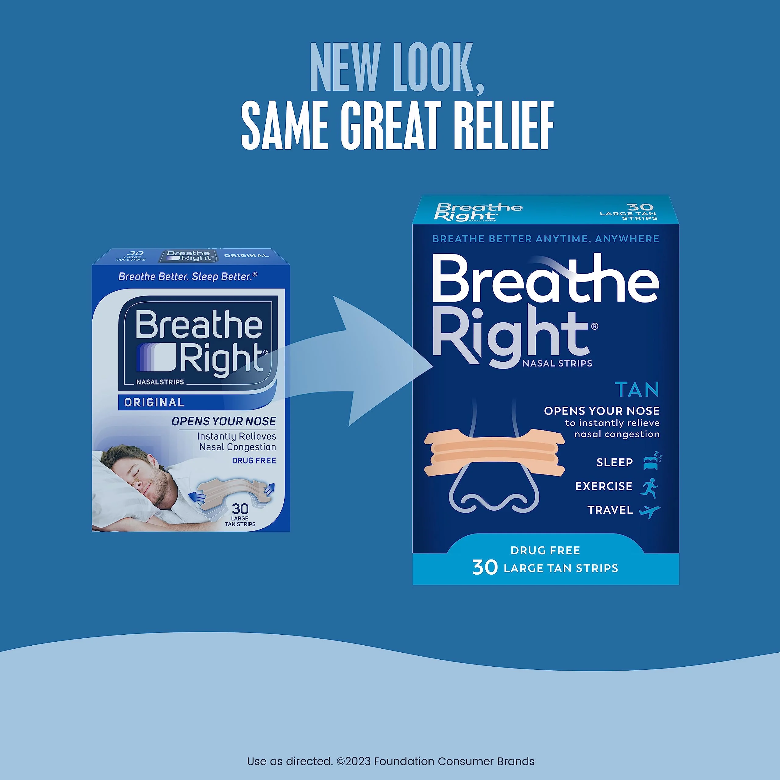 Breathe Right Nasal Strips, Extra Strength Tan Nose Strips, Drug-Free Nasal Congestion Relief for Better Breathing, Help Relieve Snoring, Caused by Colds & Allergies, Deviated Septum, 30ct - Image 6