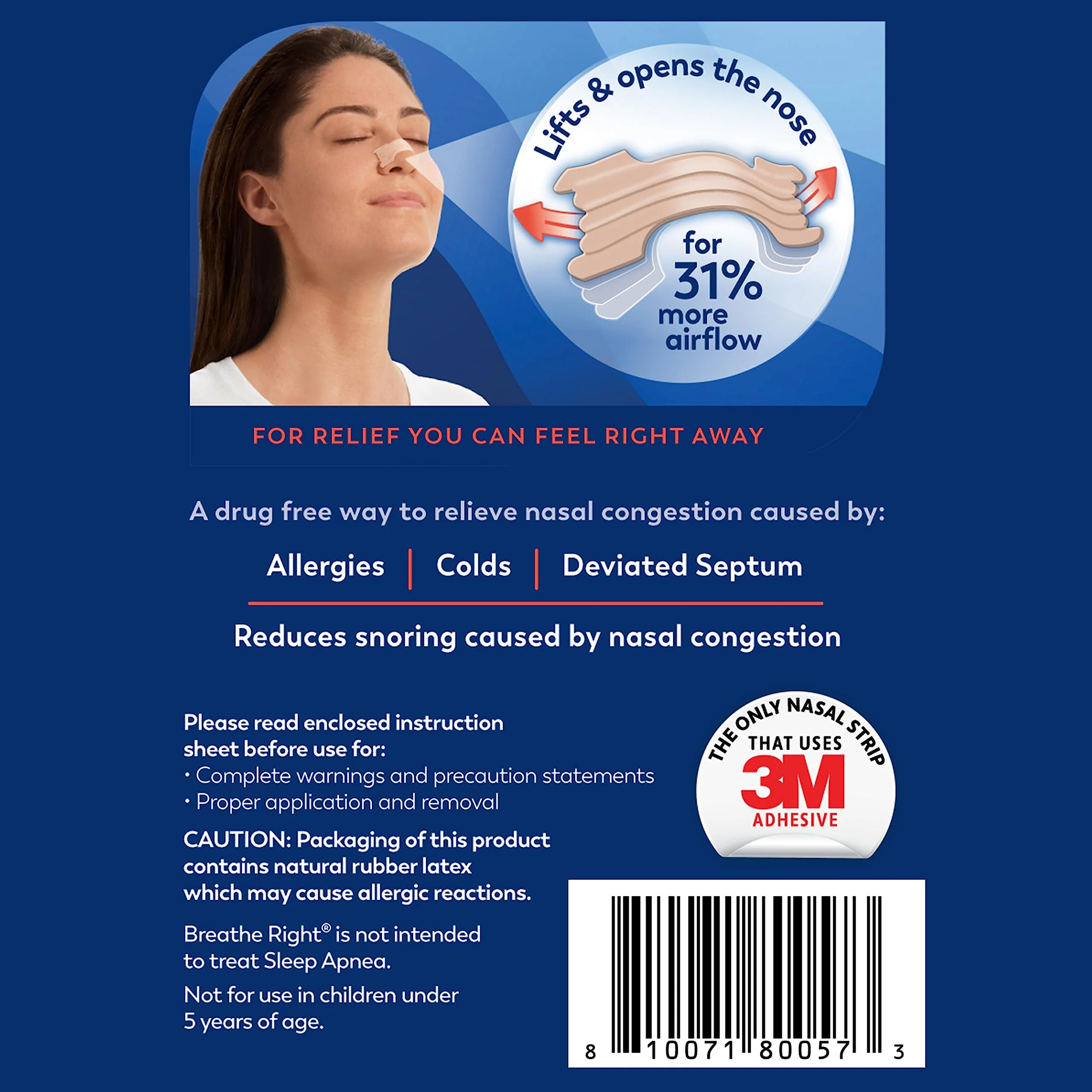 Breathe Right Nasal Strips, Extra Strength Tan Nose Strips, Drug-Free Nasal Congestion Relief for Better Breathing, Help Relieve Snoring, Caused by Colds & Allergies, Deviated Septum, 44ct - Image 6