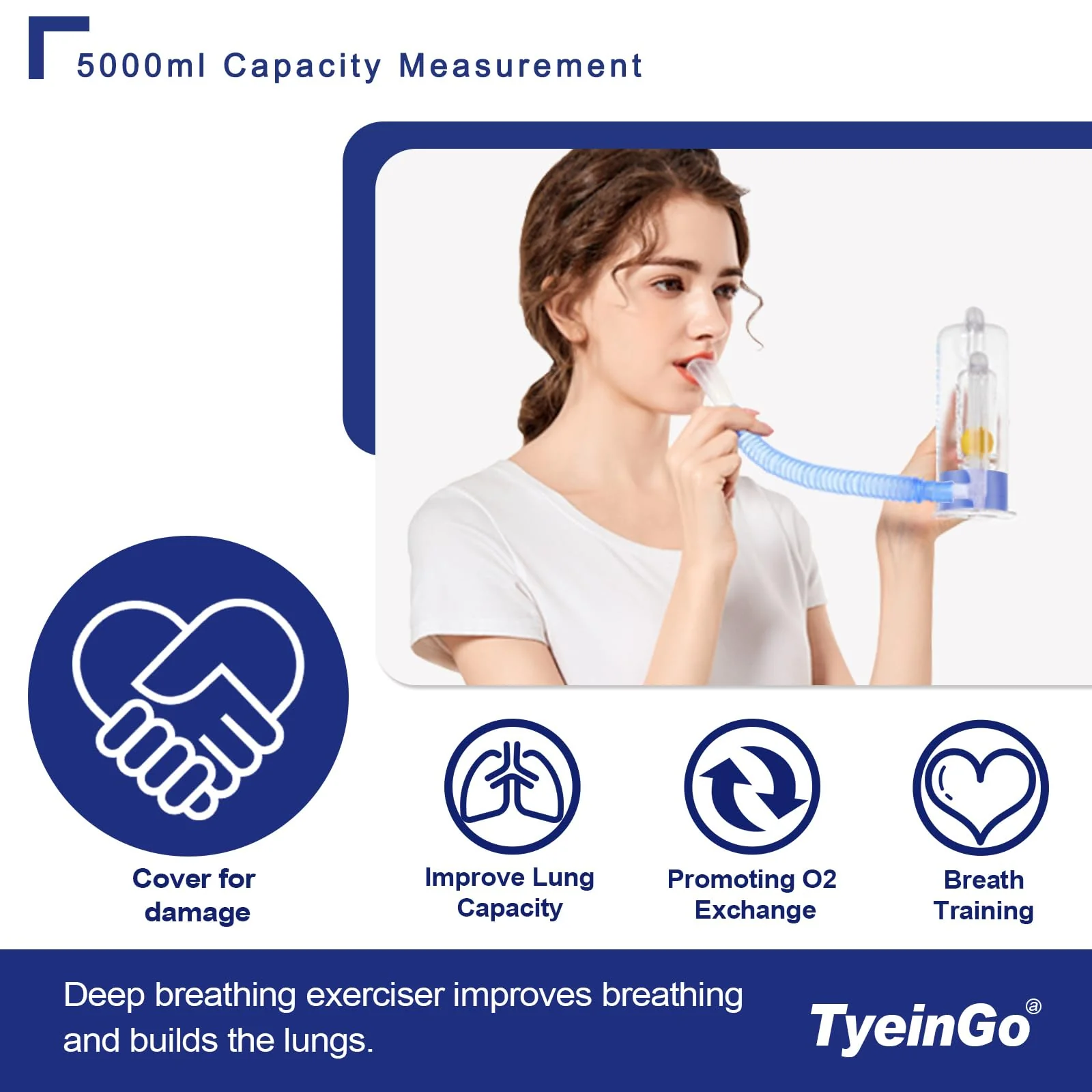Breathing Exercise Device for Lungs, Lung Exerciser Device – 5000ml Volumetric Deep Breathing Trainer with Flow Rate Indicator for Respiratory Health & Recovery - Image 3
