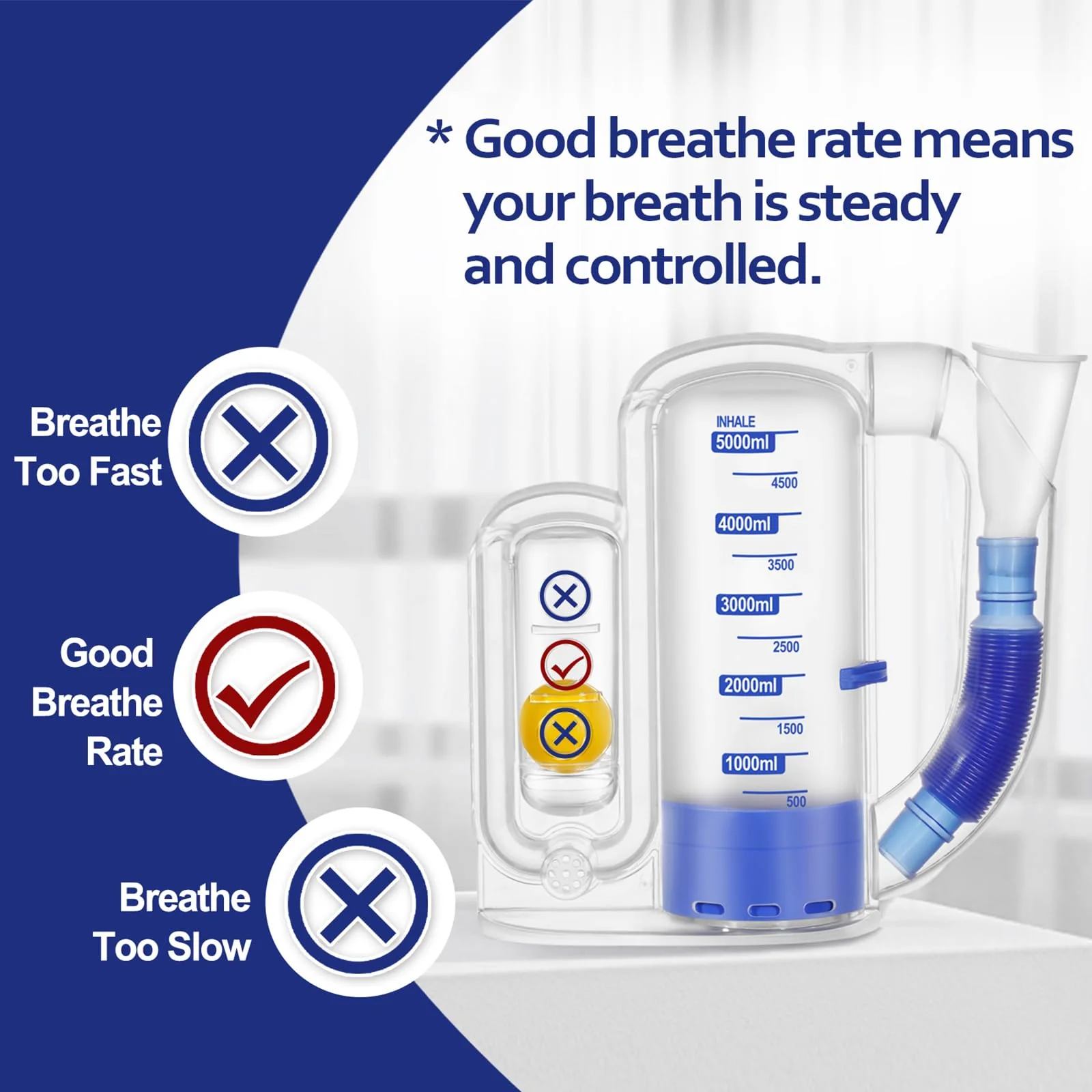 Breathing Exercise Device for Lungs, Lung Exerciser Device – 5000ml Volumetric Deep Breathing Trainer with Flow Rate Indicator for Respiratory Health & Recovery - Image 4