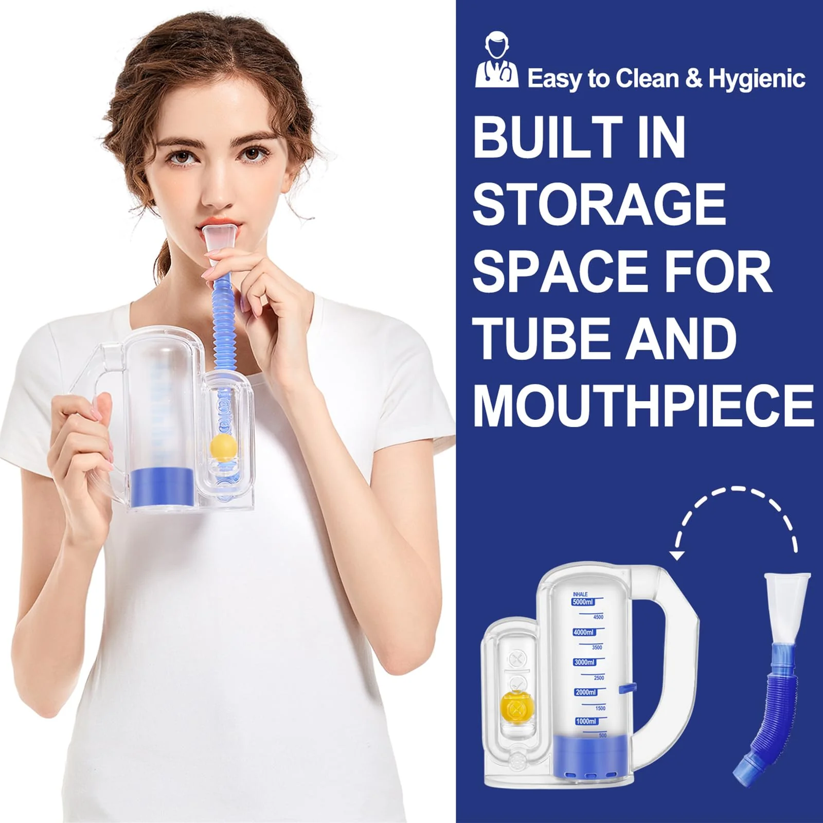 Breathing Exercise Device for Lungs, Lung Exerciser Device – 5000ml Volumetric Deep Breathing Trainer with Flow Rate Indicator for Respiratory Health & Recovery - Image 5
