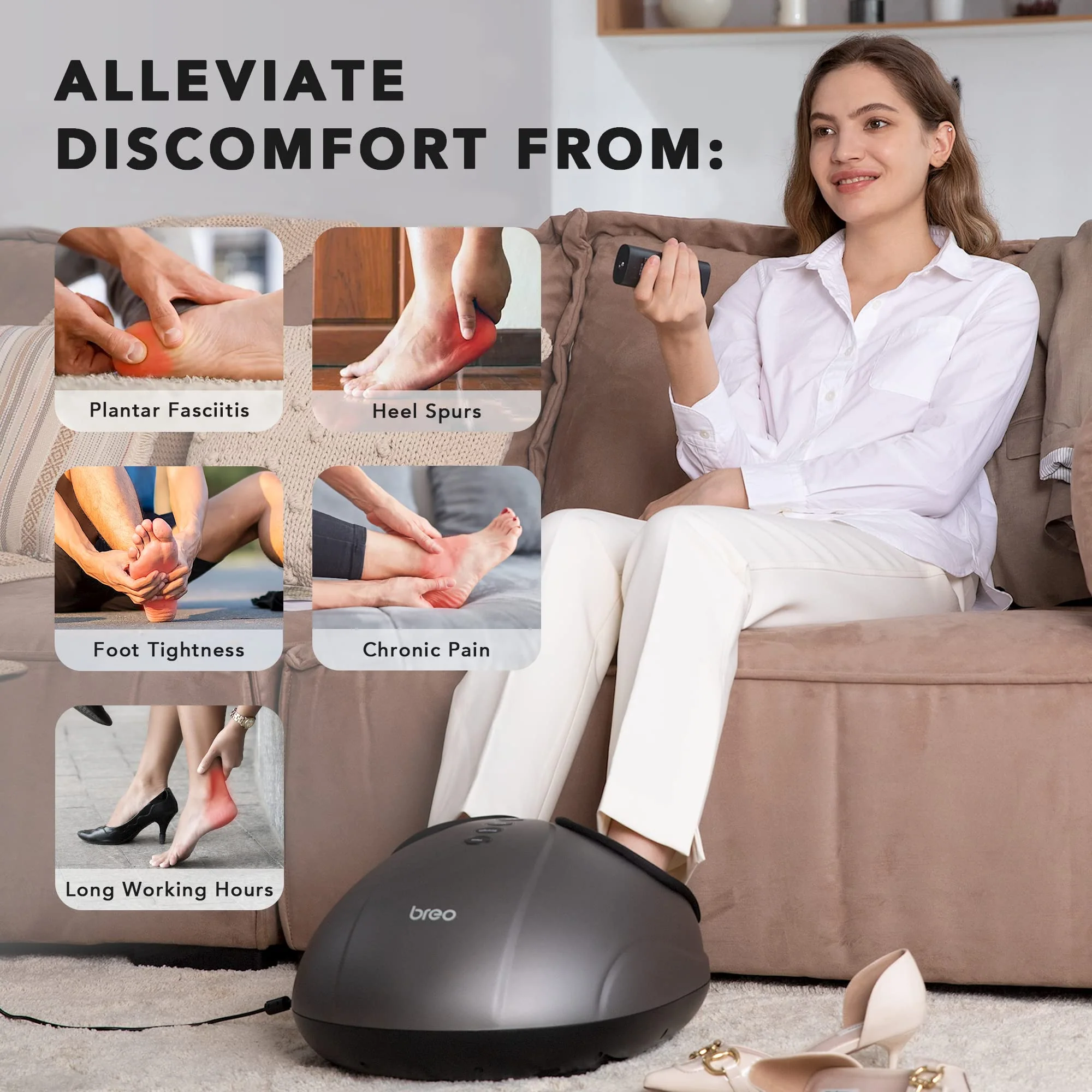 Breo Foot Massager Machine with Heat, Deep Kneading, Air Compression, Rolling Massage for Tired Feet and Plantar Fasciitis, Fits up to EU Feet Size 46 - Image 5