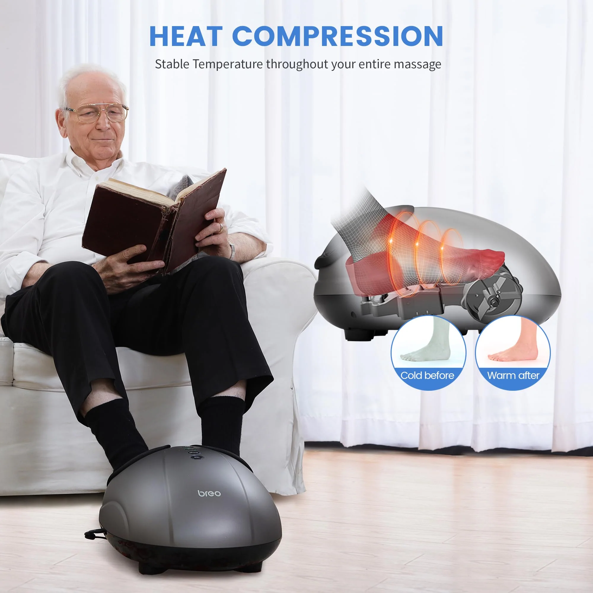 Breo Foot Massager Machine with Heat, Deep Kneading, Air Compression, Rolling Massage for Tired Feet and Plantar Fasciitis, Fits up to EU Feet Size 46 - Image 7