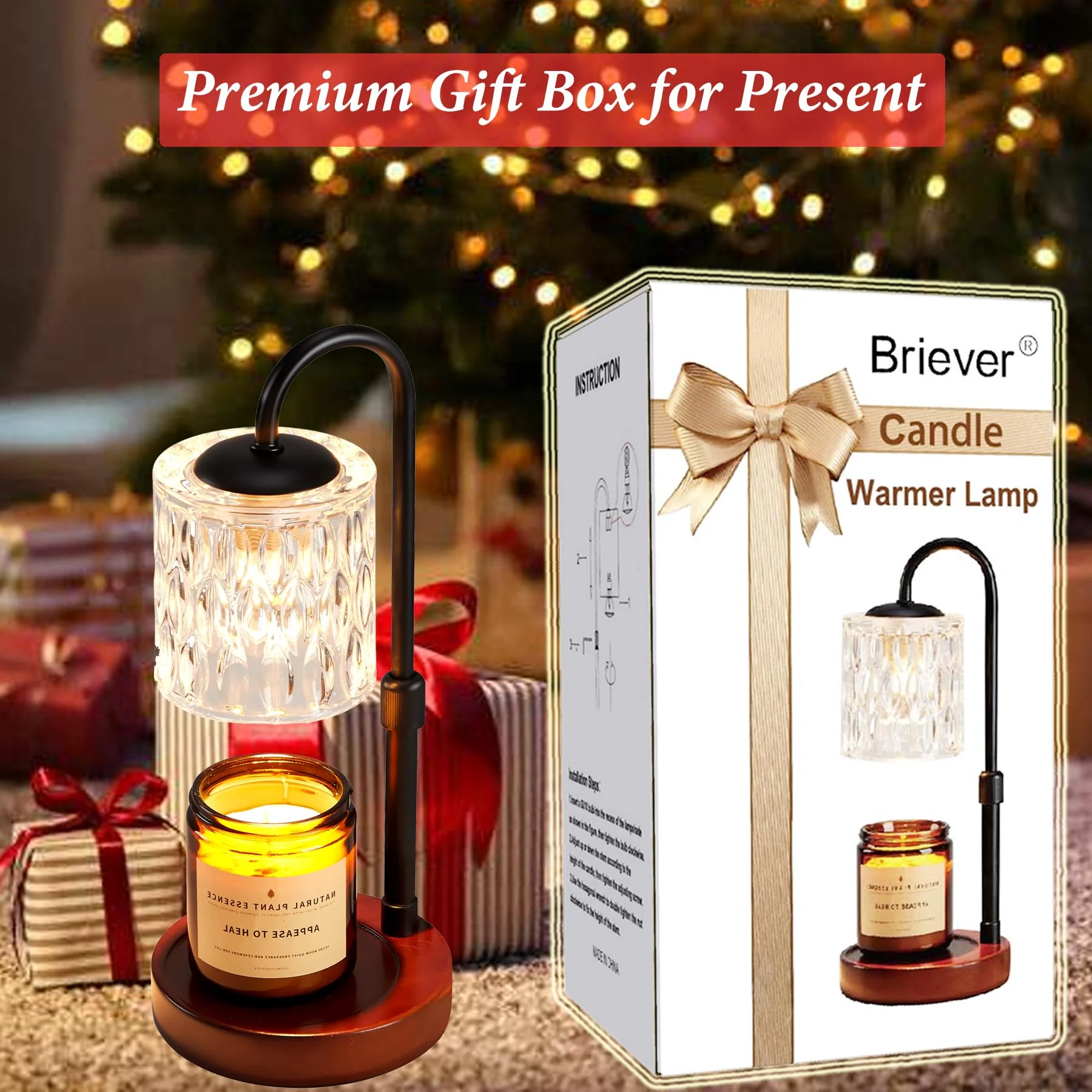 Briever Dimmable Candle Warmer Lamp with Timer, Height Adjustable Electric Candle Wax Warmer, Christmas Birthday Gifts for Women Mom, House Warming Gifts New Home Room Decor, Walnut Solid Wood Base - Image 2