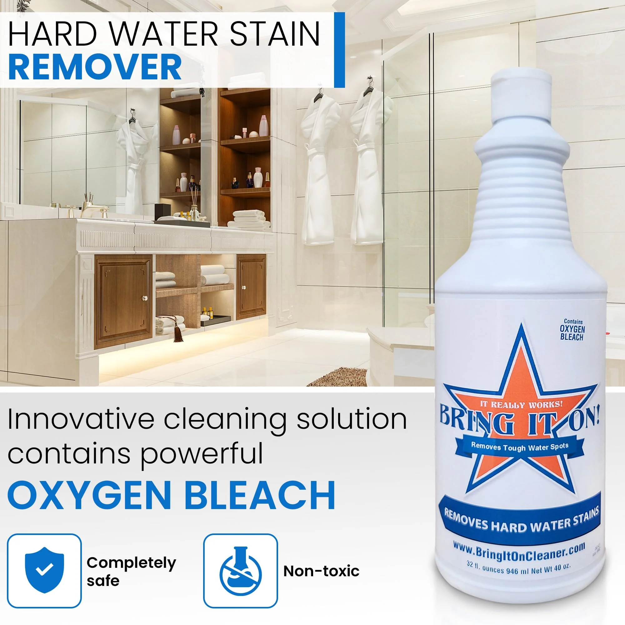 BRING IT ON! CLEANER Hard Water Stain Remover - Soap Scum, Calcium, Lime Scale, Remover for Shower Door, Tile, Glass, Fiberglass, Bathroom, Sink, Stone, Door 32 Ounce - Image 6