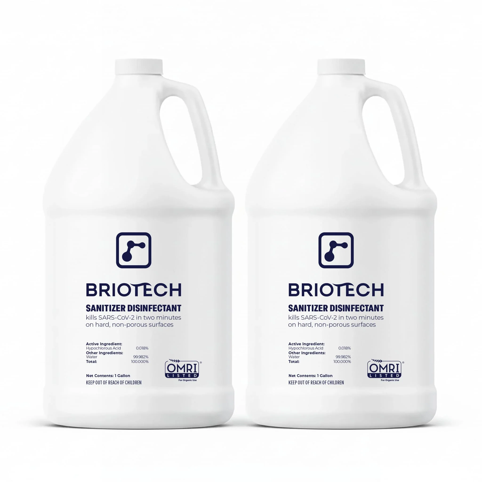 BRIOTECH Sanitizer Disinfectant Hypochlorous, Kill 99.99% of Viruses & Bacteria, Control Mold, Eliminate Odor, Gentle for Nursery & Play Rooms, Food Contact Surface Sanitizer, 1 Gallon Refill (2 Pack)